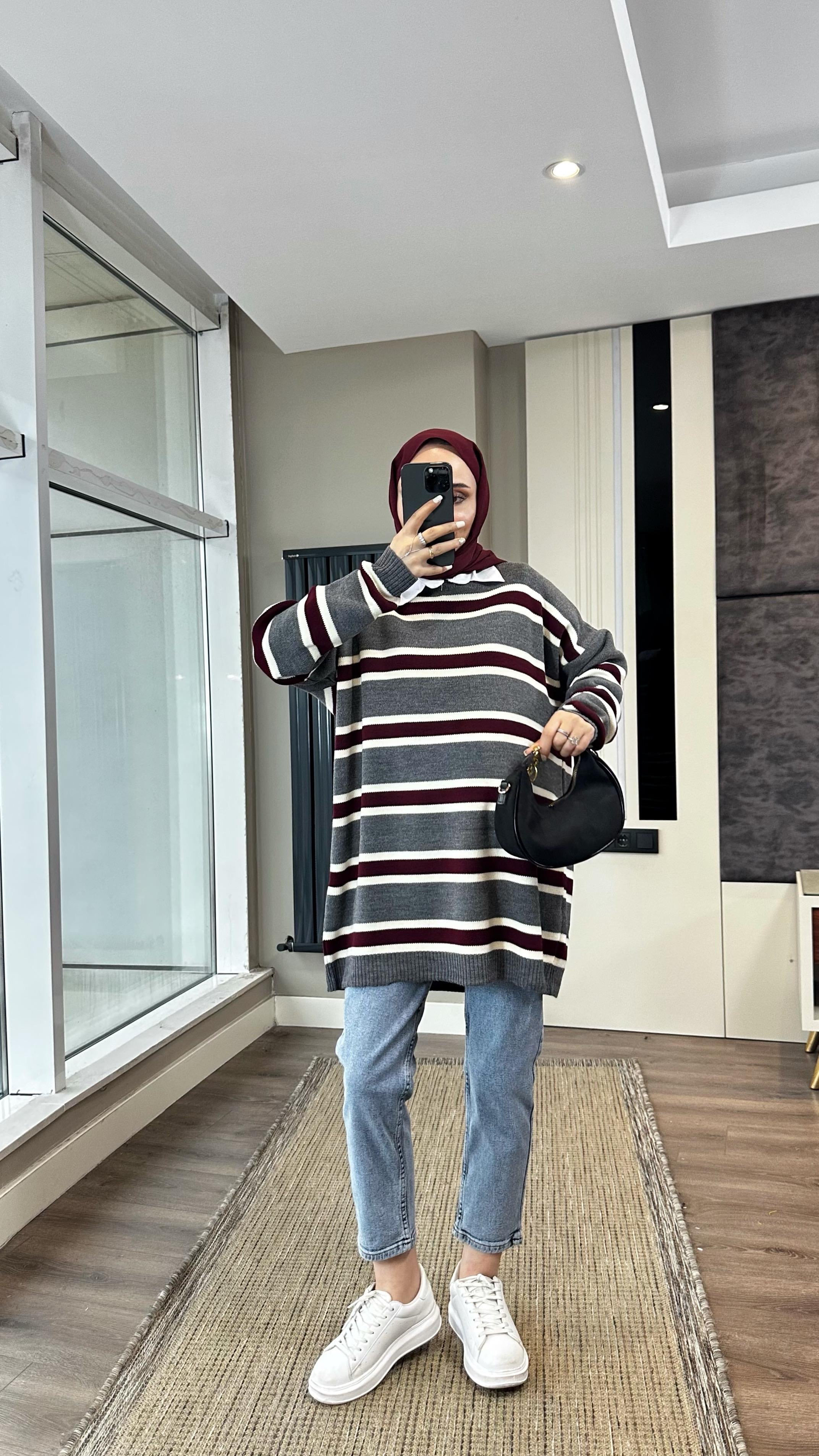 Çizgili Tunik GriDubaiShowroomDIŞ GİYİM09390