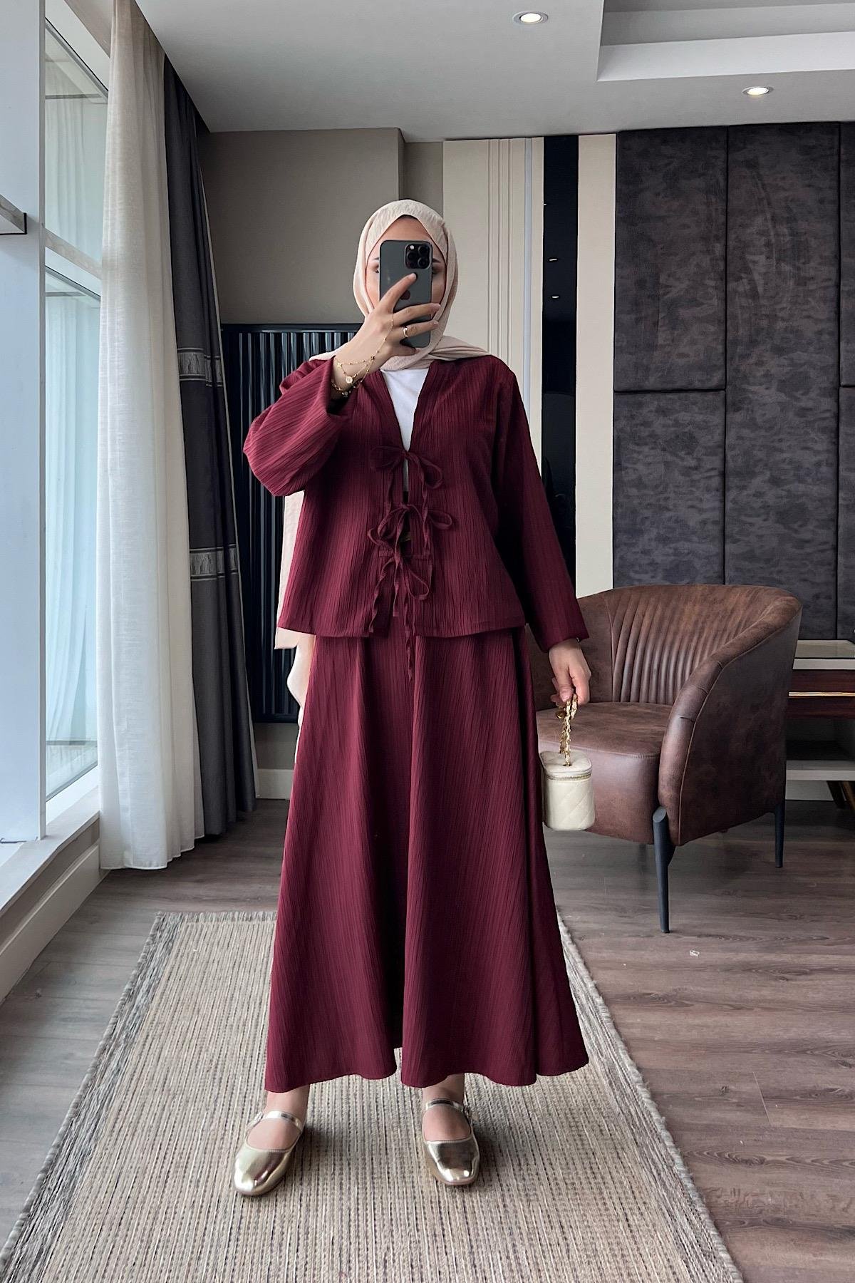 Kimonolu Takım BordoDubaiShowroomTAKIM01953