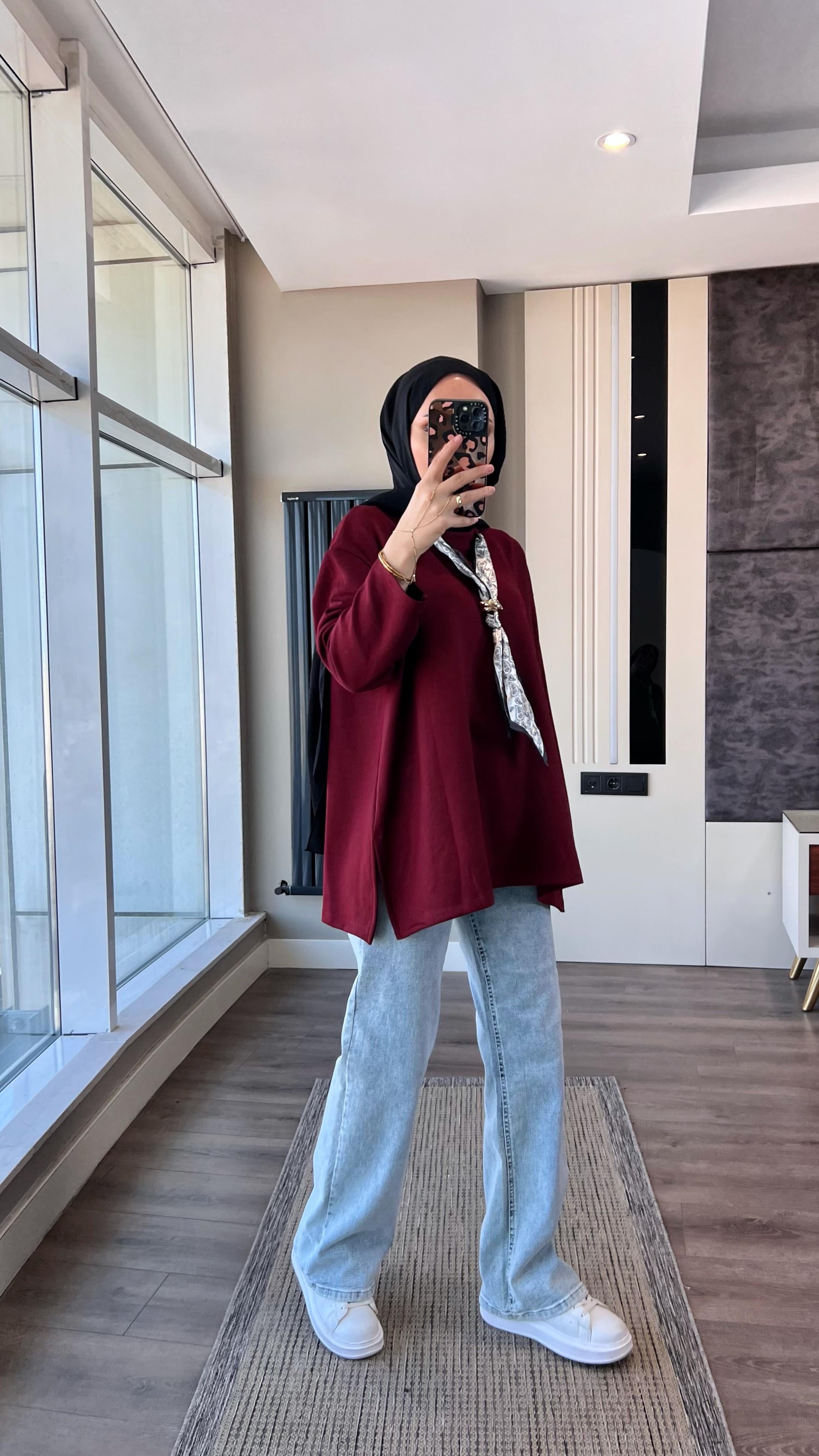Fularlı Oysho Swaet BordoDubaiShowroomÜST GİYİM97970