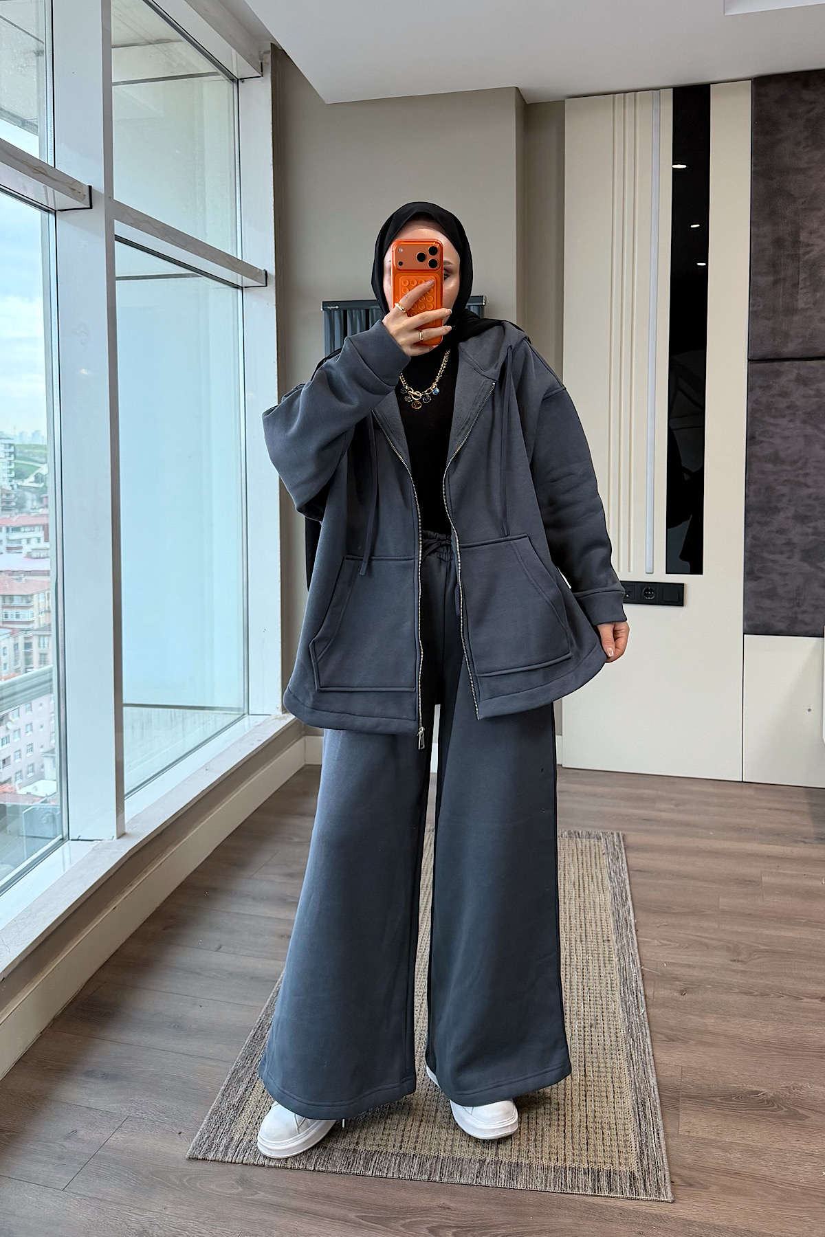 Önden Fermuarlı Kapşonlu Takım FümeDubaiShowroomTAKIM06174