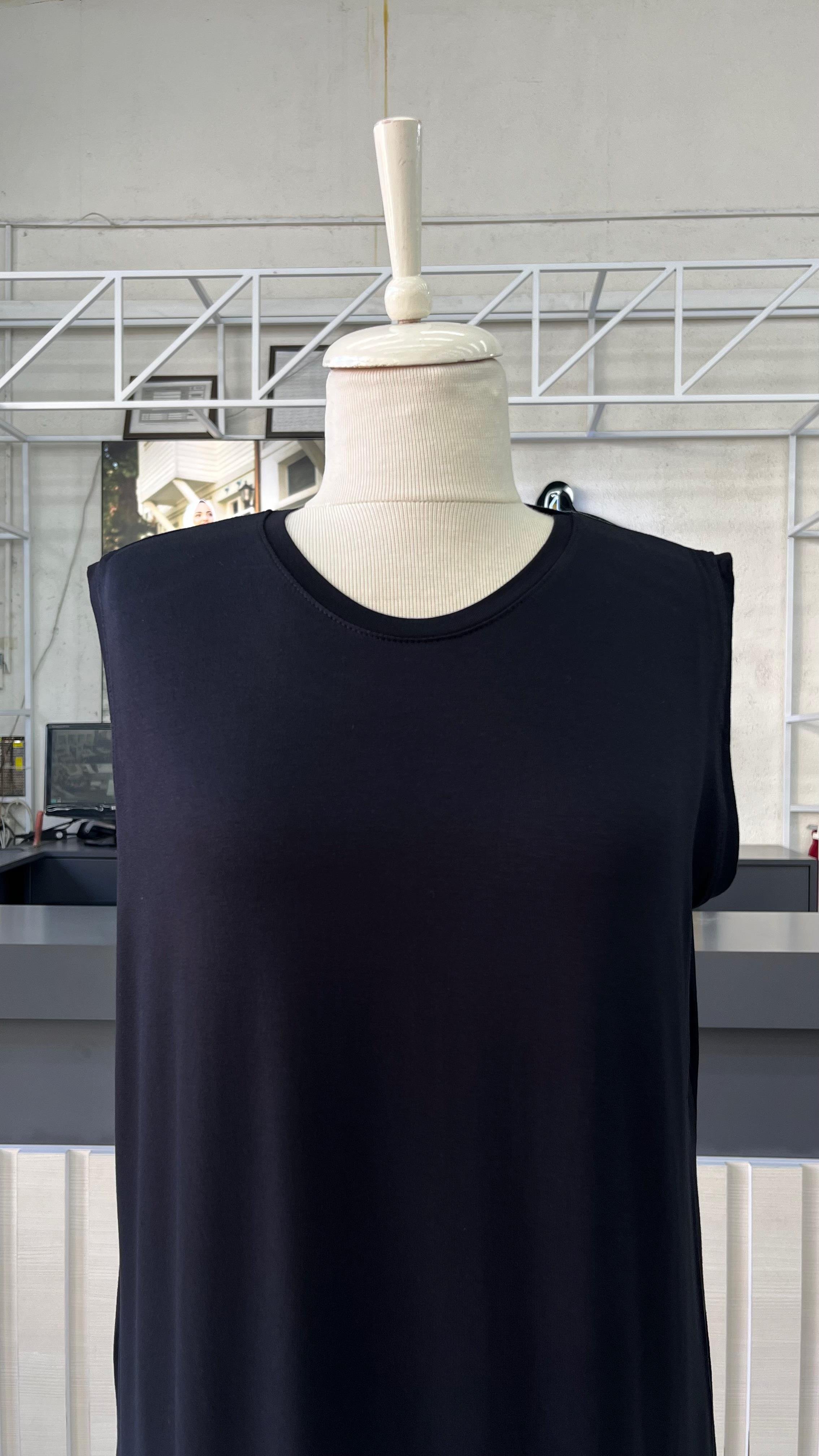 Pamuklu Sıfır kol içlik Elbise Siyah-DubaiShowroomÜST GİYİM01089