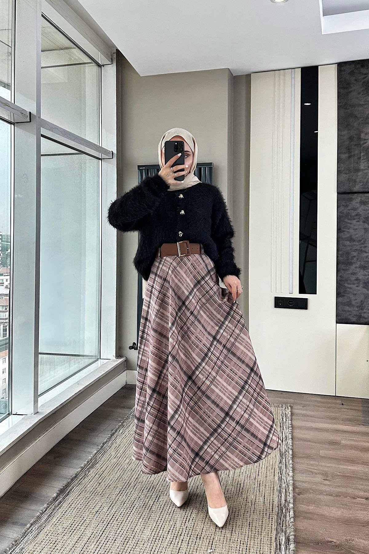 Kemerli Etek KremDubaiShowroomALT GİYİM54678