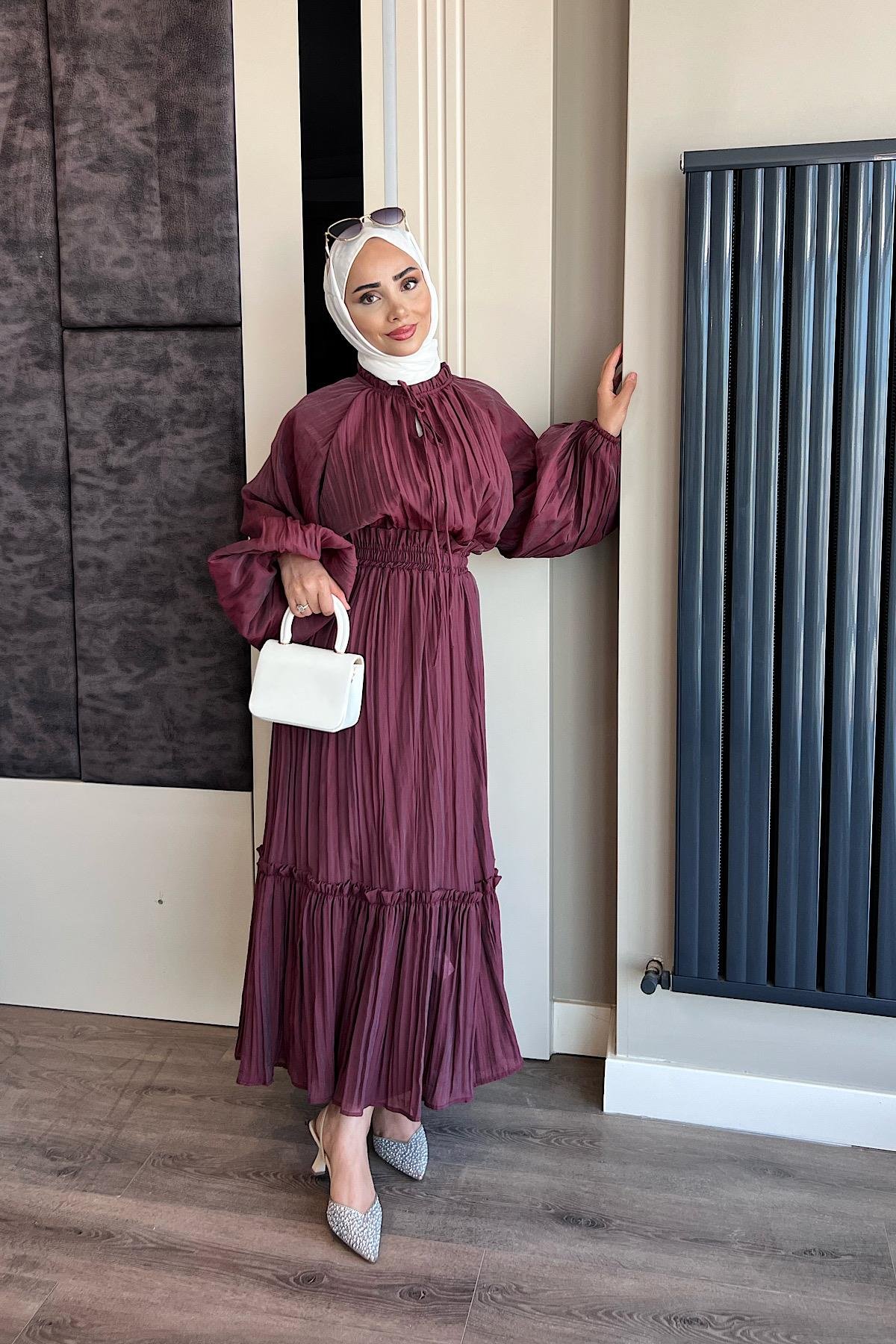 Kraşlı Vual Etekli Takım BordoDubaiShowroomTAKIM02326-BRD