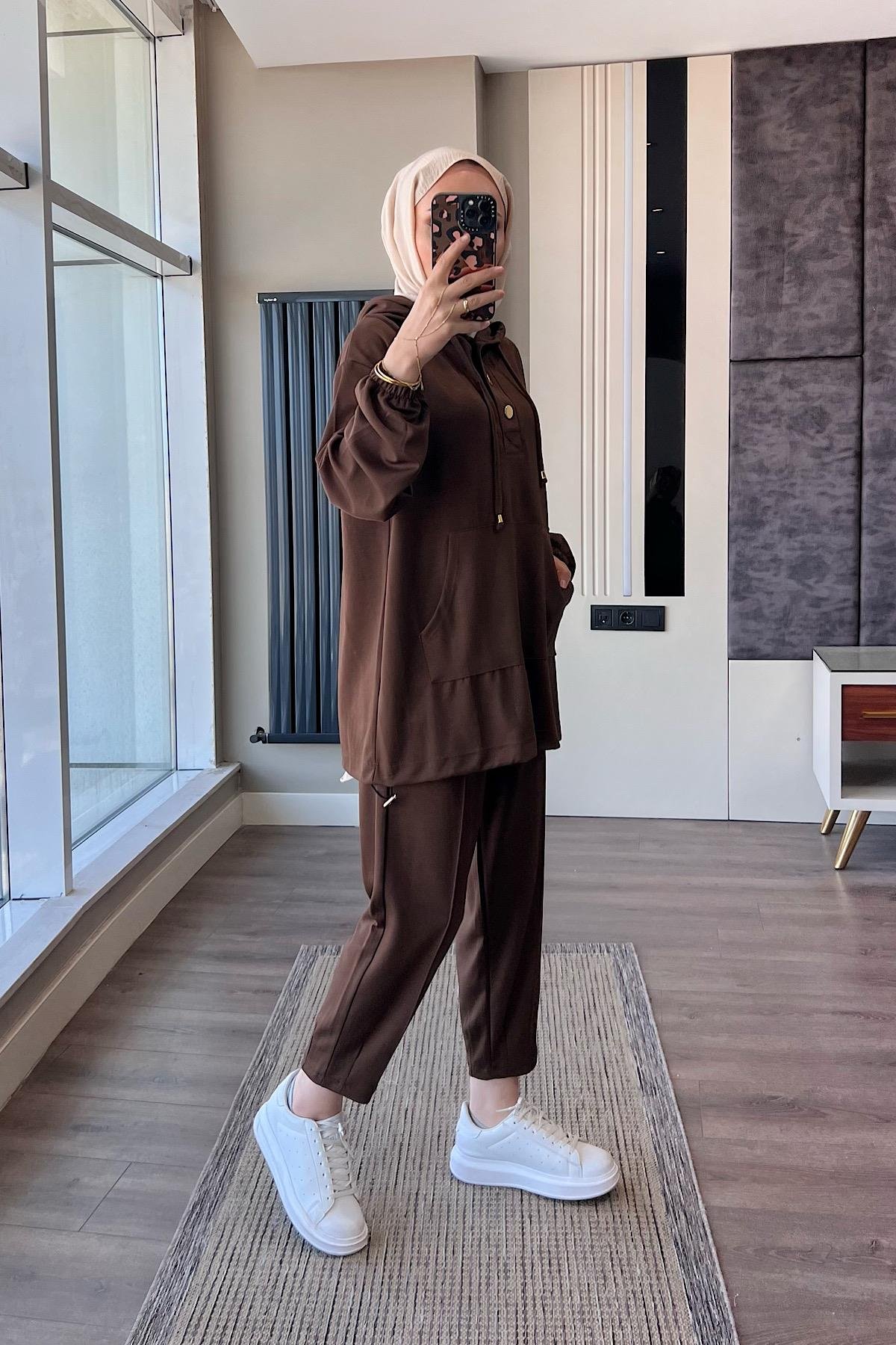 Kapşonlu Oysho Takım Kahverengi DubaiShowroomTAKIM19143