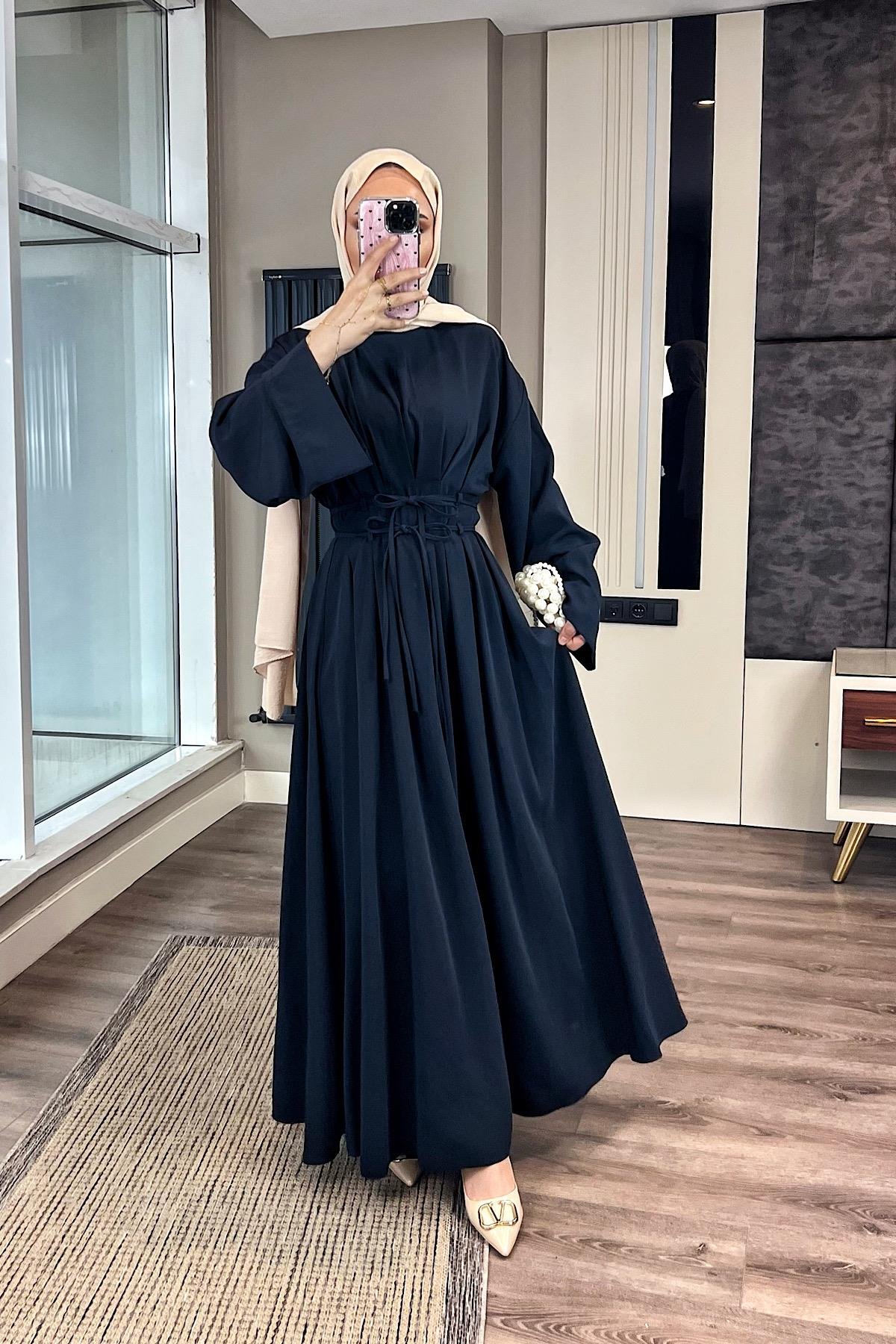 Beli İpli Elbise LacivertDubaiShowroomELBİSELER05005