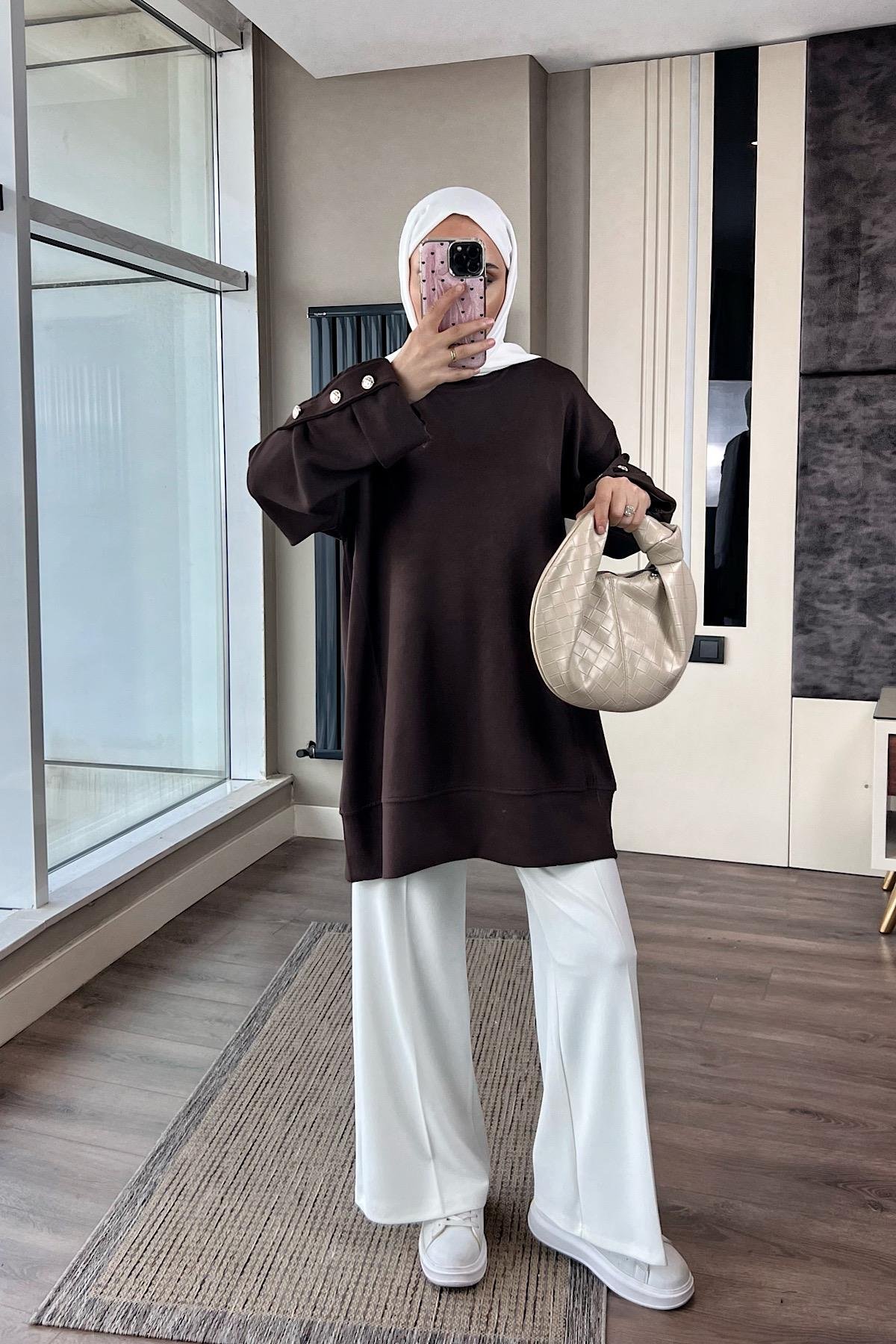 Kolu Düğme Detaylı Sweat KahverengiDubaiShowroomÜST GİYİM011230