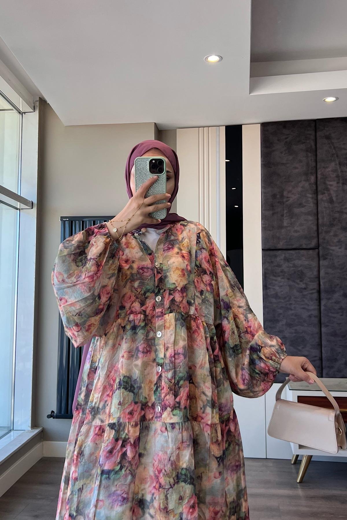 Yarım Patlı Desenli Elbise DubaiShowroomELBİSELER01551