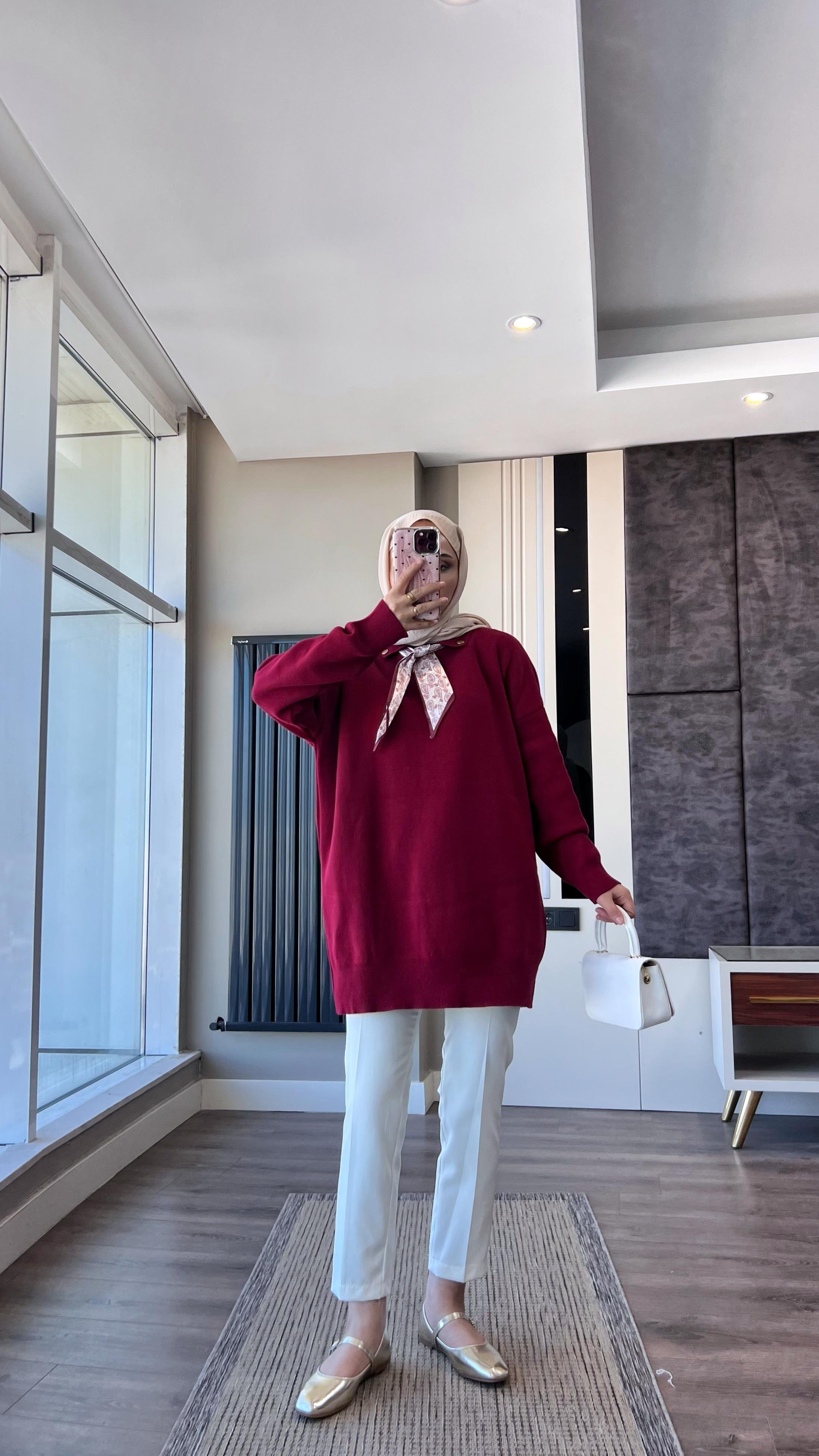 Fular Detaylı Tunik BordoDubaiShowroomÜST GİYİM01005