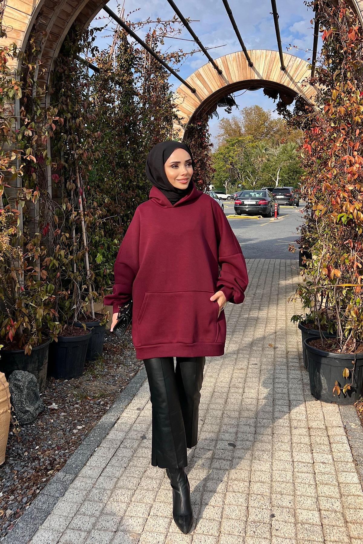 Üç İplik Kanguru Cep Sweat Vişne ÇürüğüDubaiShowroomÜST GİYİM3584