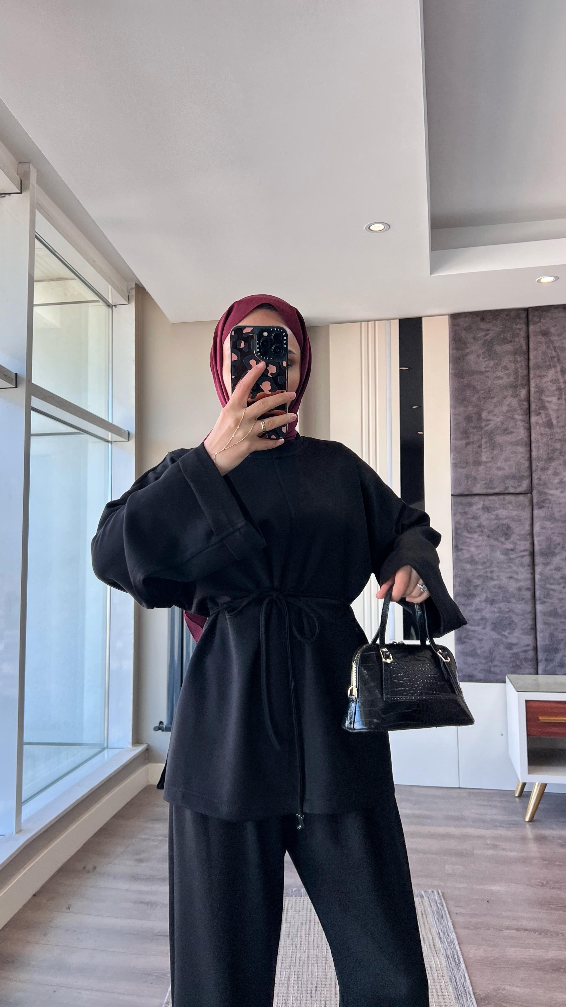 Kolu Katlamalı Oysho takım SiyahDubaiShowroomTAKIM05665