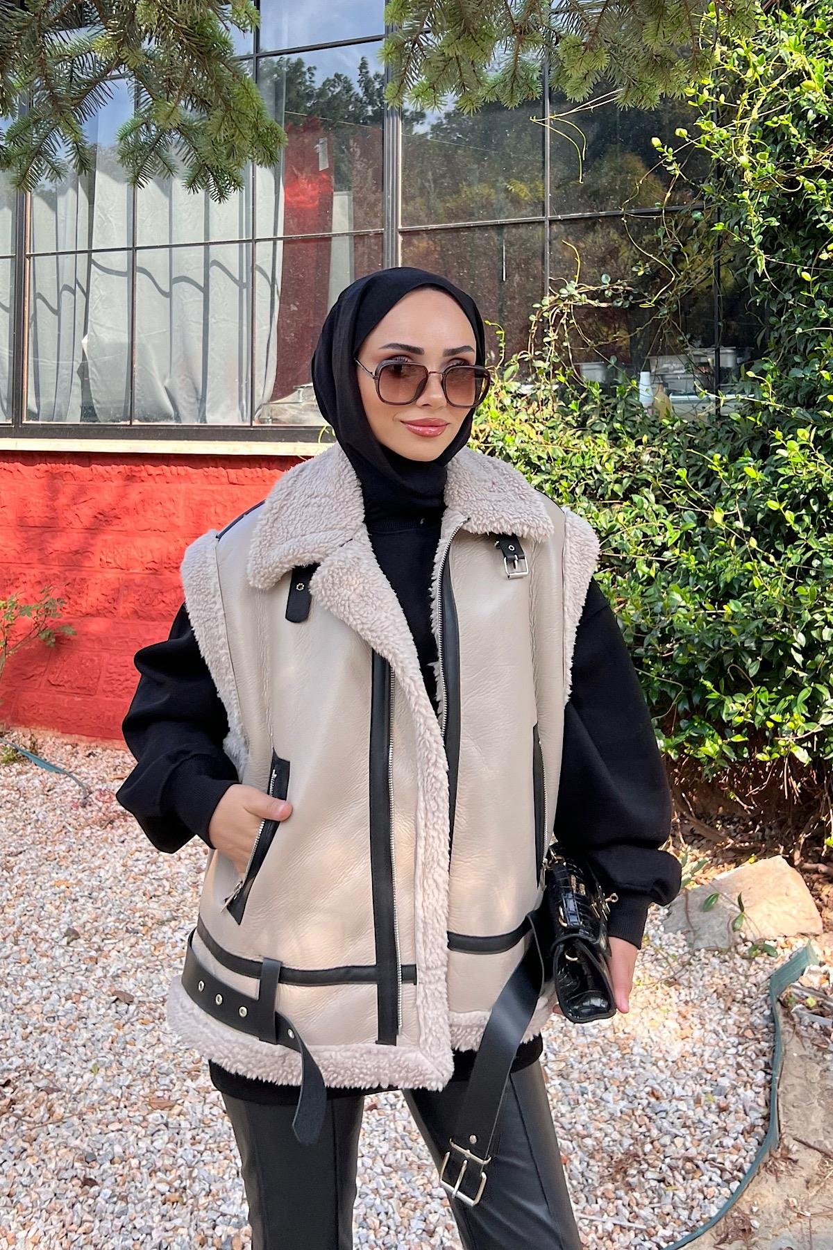 Deri Kuzu Yelek BejDubaiShowroomDIŞ GİYİM03144