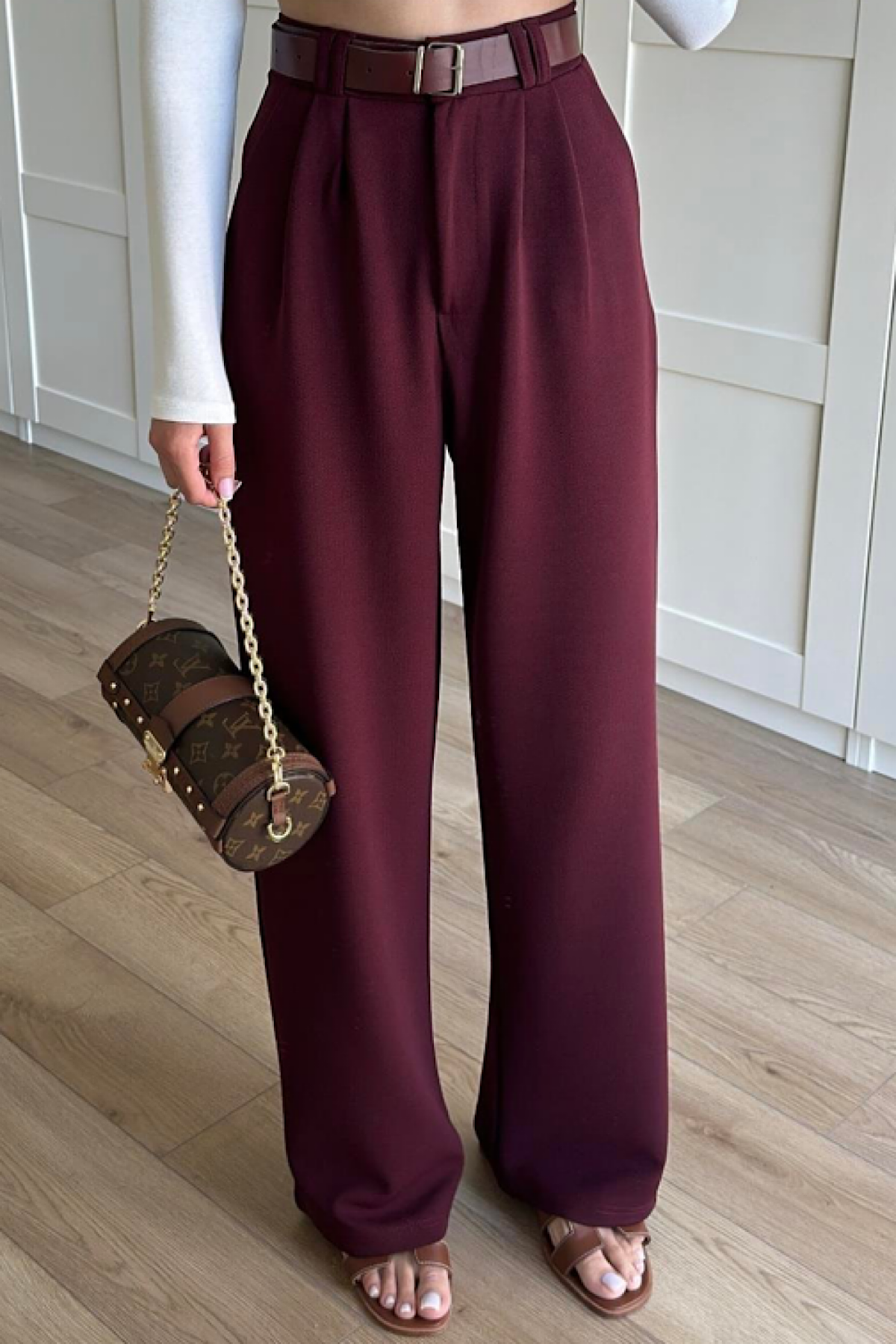 Kemerli Plazzo Pantolon BordoDubaiShowroomALT GİYİM38622