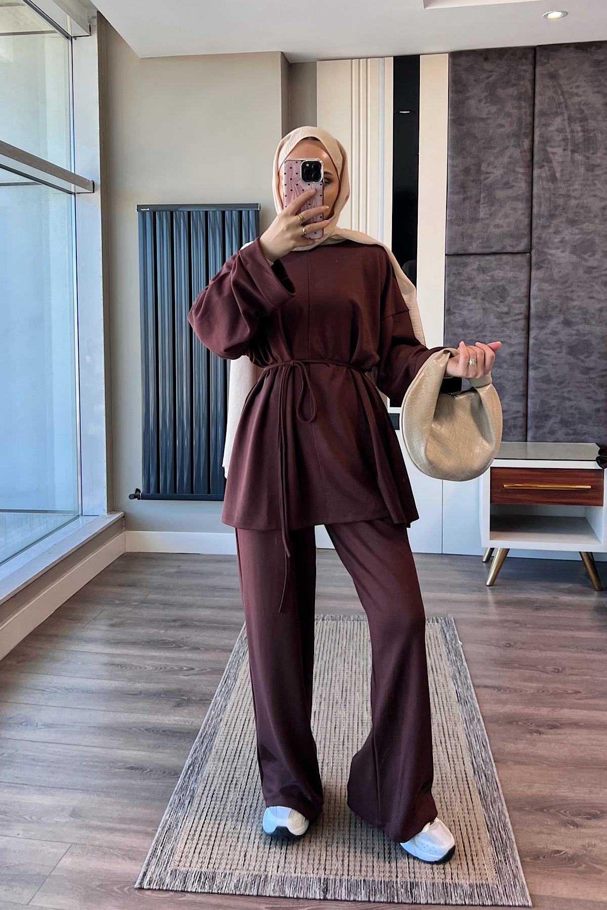 Kolu Katlamalı Modal Takım KahverengiDubaiShowroomTAKIM05665-