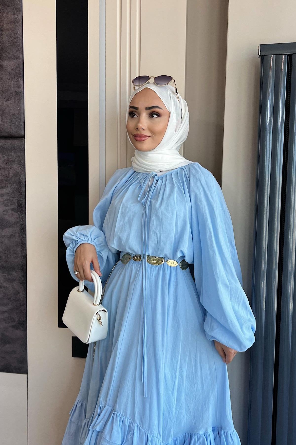 Balon Kol Fırfırlı İkili Takım Mavi DubaiShowroomTAKIM002329-MV