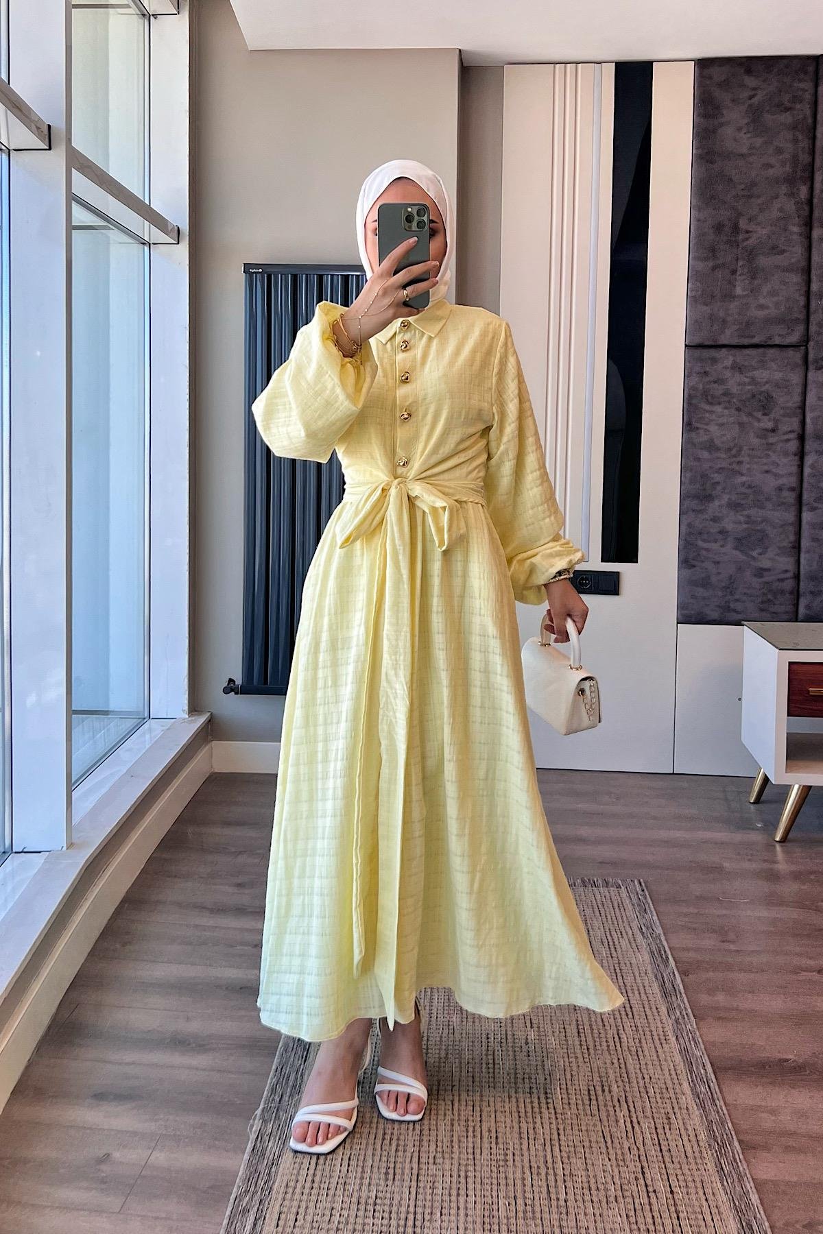 Gold Düğme Detaylı İkili Takım SarıDubaiShowroomTAKIM07557