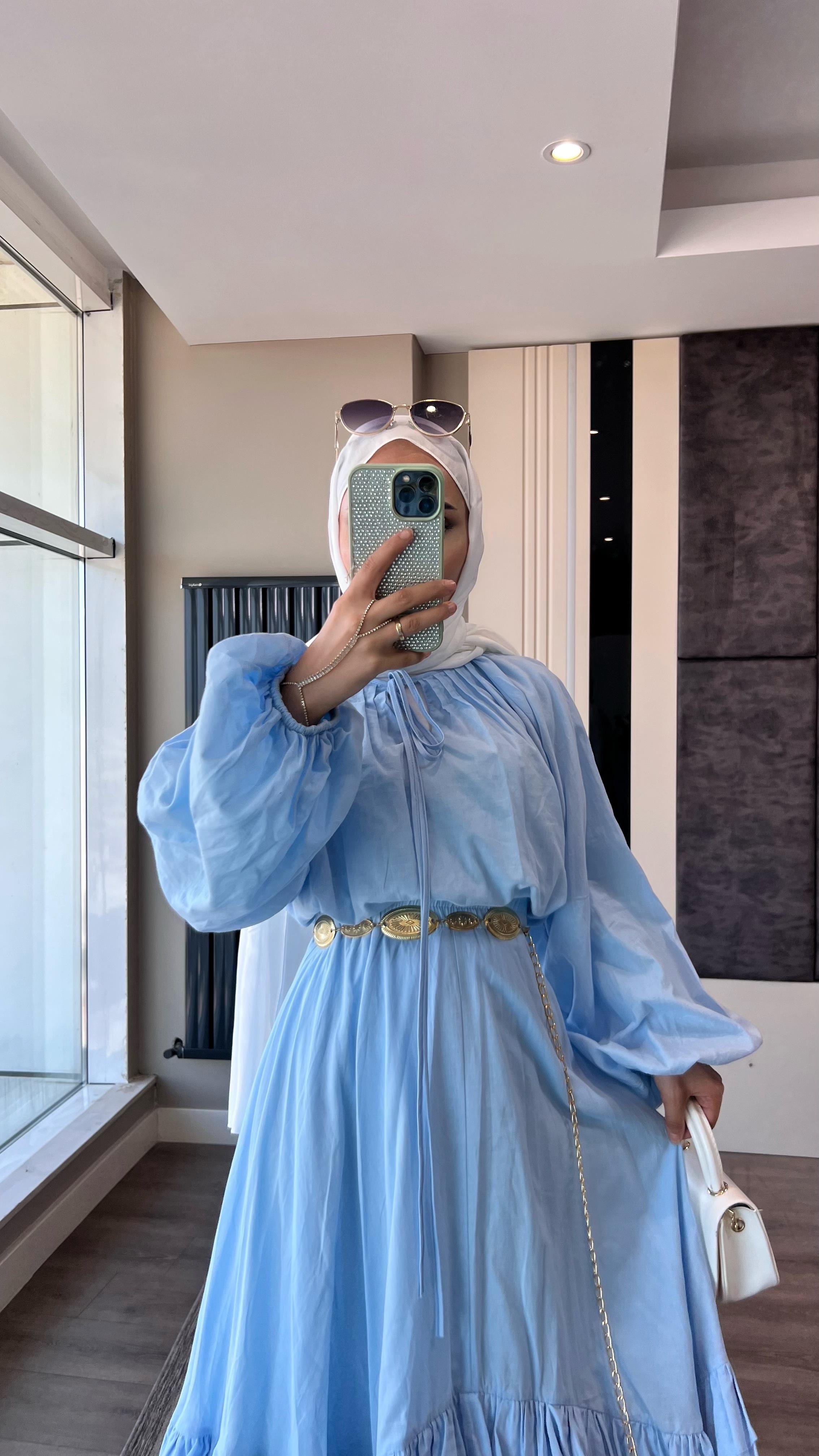 Balon Kol Fırfırlı İkili Takım Mavi DubaiShowroomTAKIM002329-MV