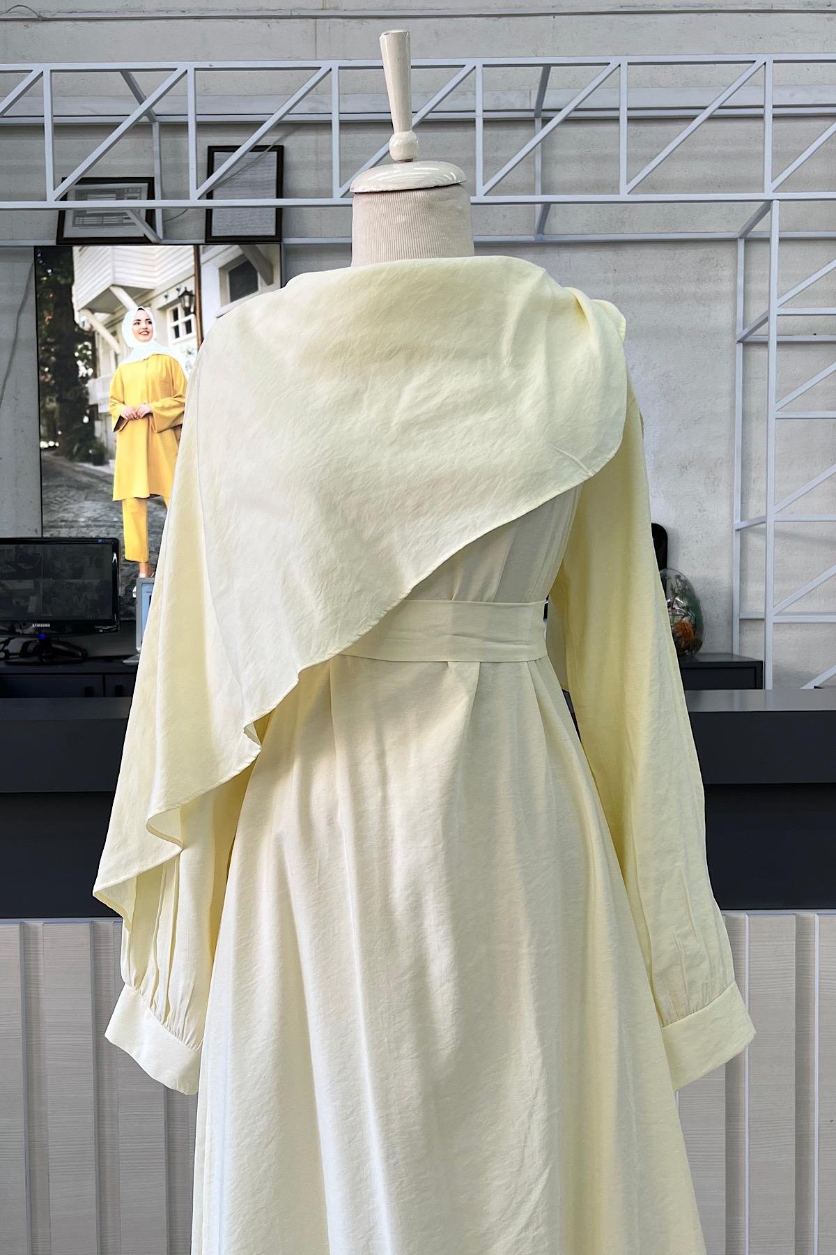 Şal yaka elbise SarıDubaiShowroomELBİSELER010800