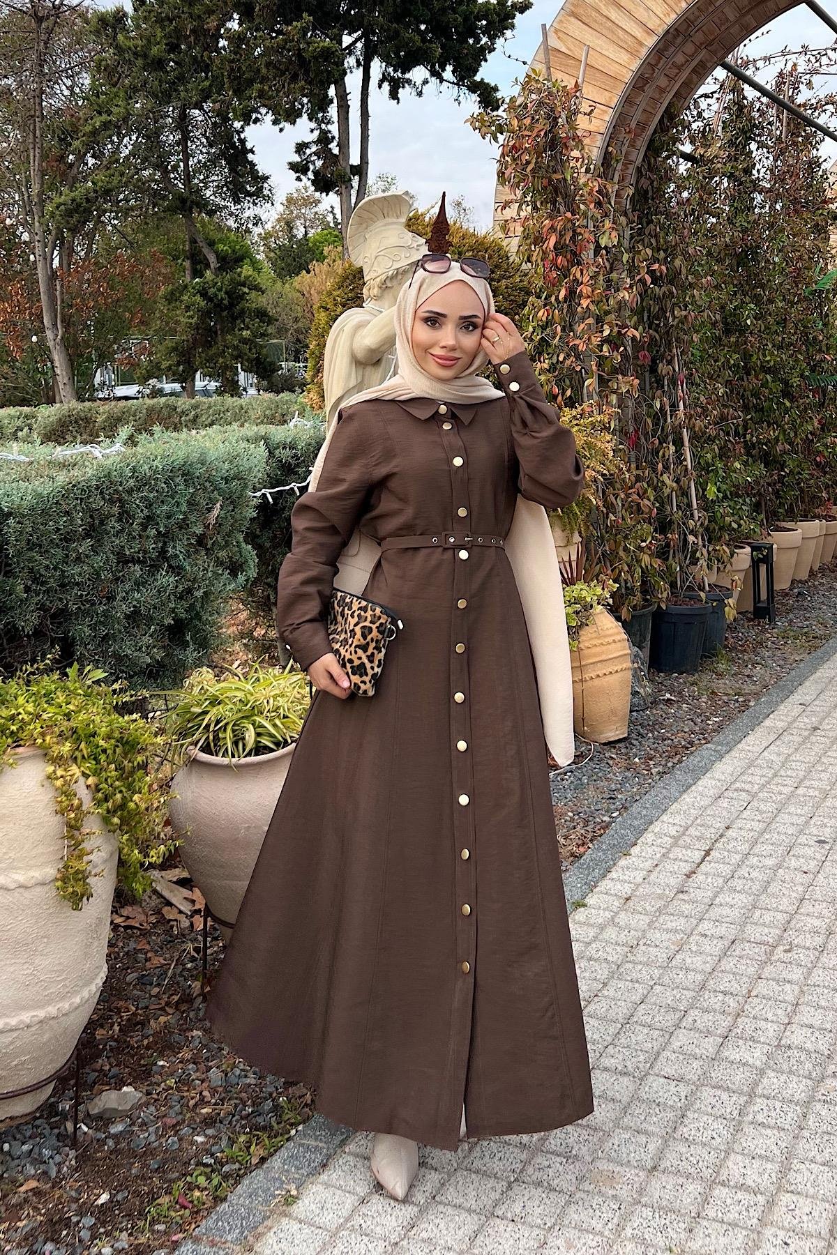 Kemerli Elbise KahverengiDubaiShowroomELBİSELER01152