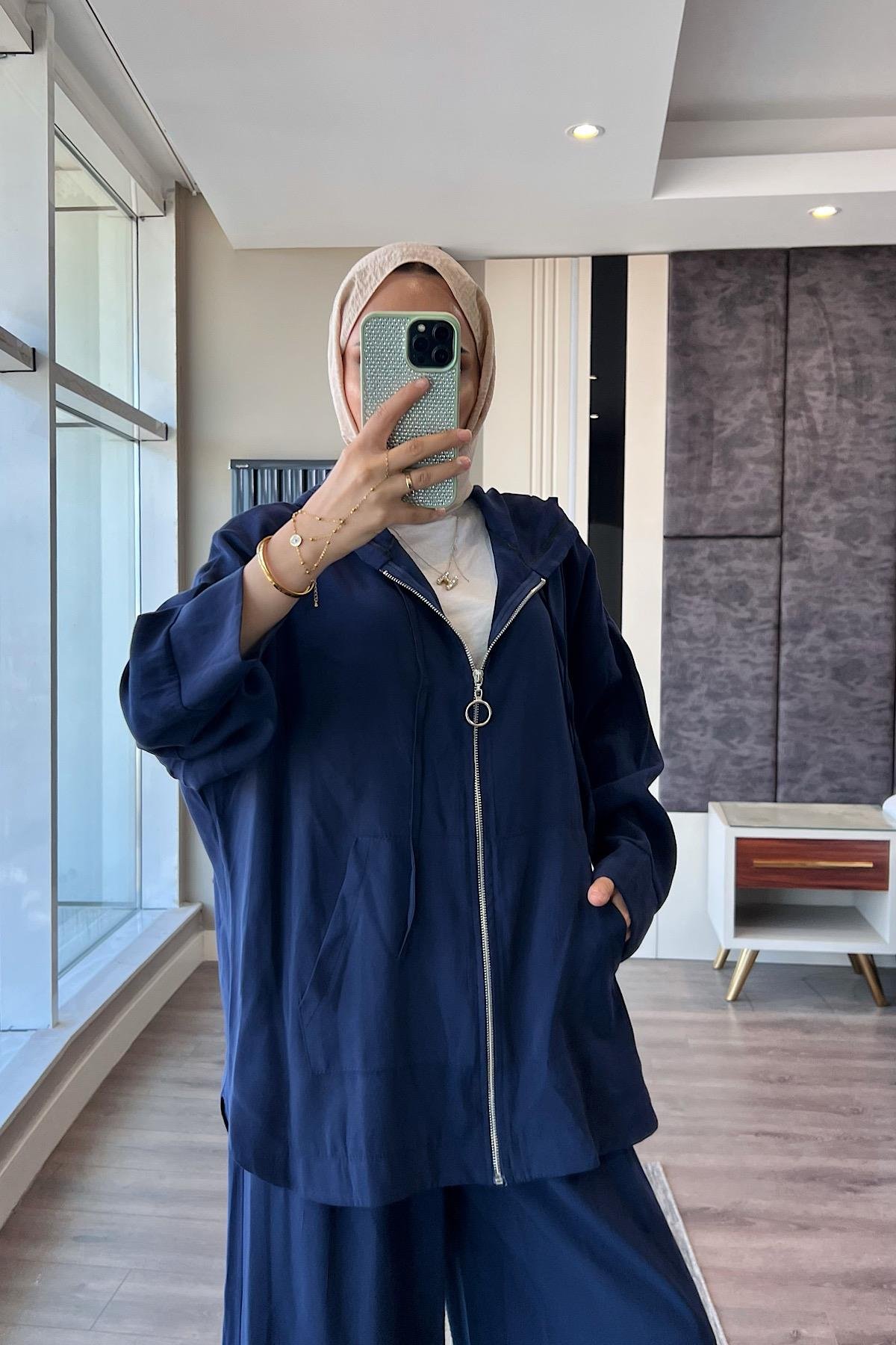 Fermuarlı Kapşonlu Takım Lacivert DubaiShowroomTAKIM02323-LCVRT
