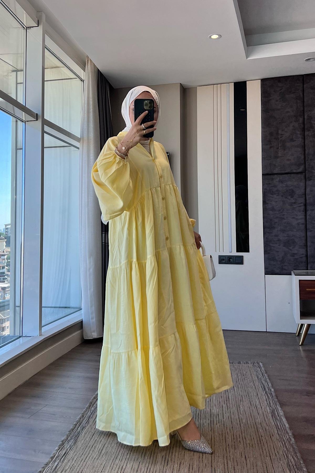 Yarım patlı elbise SarıDubaiShowroomELBİSELER01551
