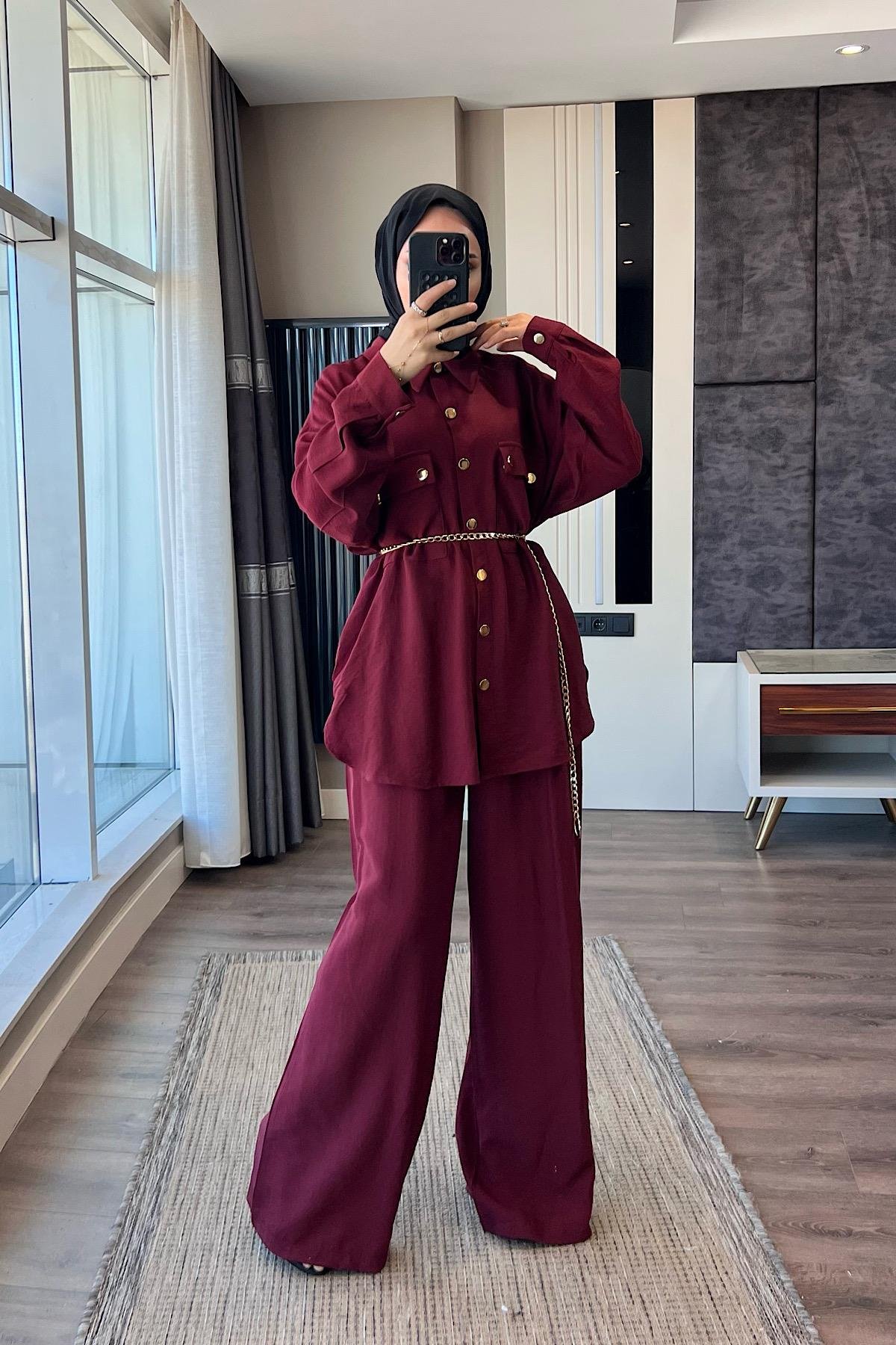 Çıtçıt detay İkili Takım BordoDubaiShowroomTAKIM02112