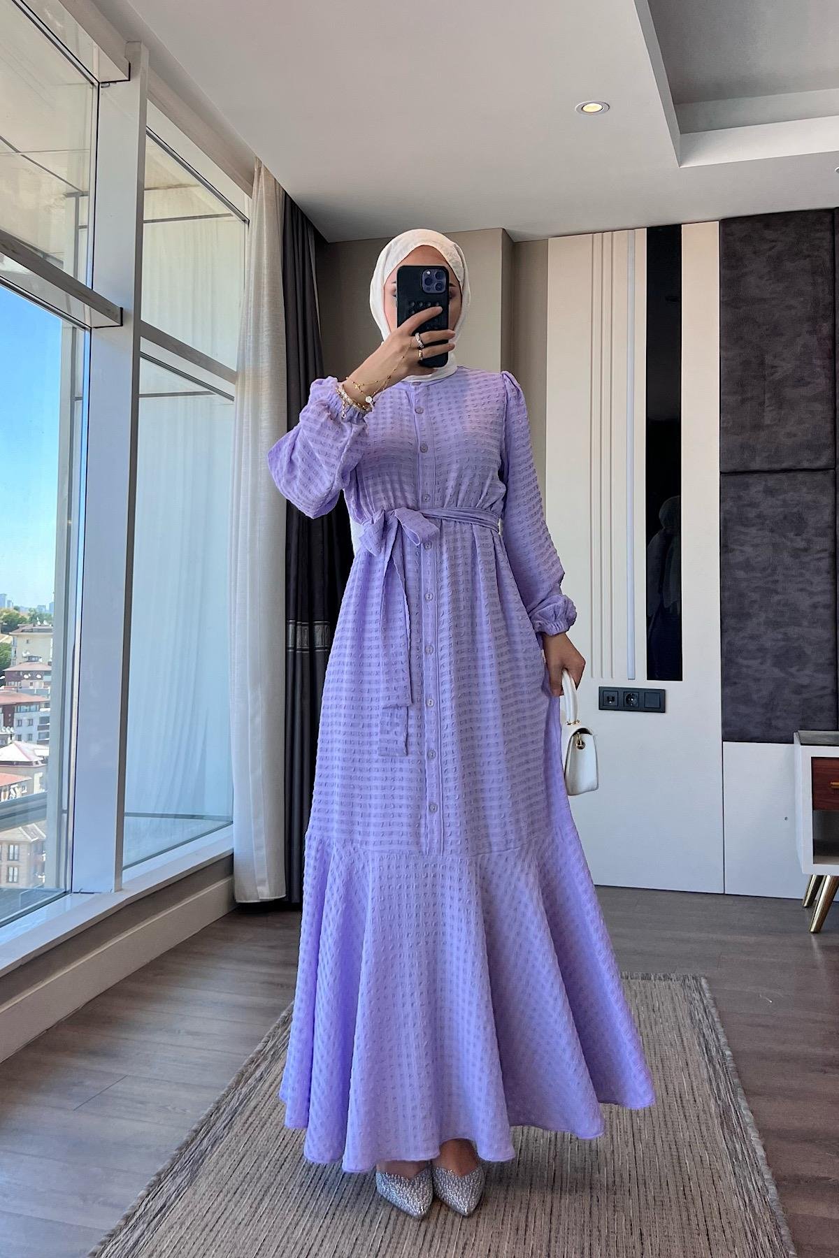 İçi uzun kol Astarlı ikili takım - astar  Elbise - LilaDubaiShowroomELBİSELER92004