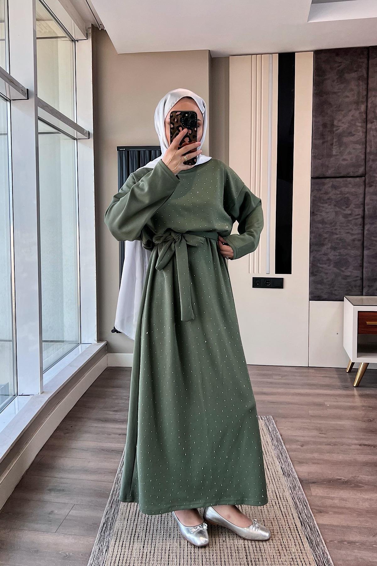 Taşlı Oysho Elbise YeşilDubaiShowroomELBİSELER11022