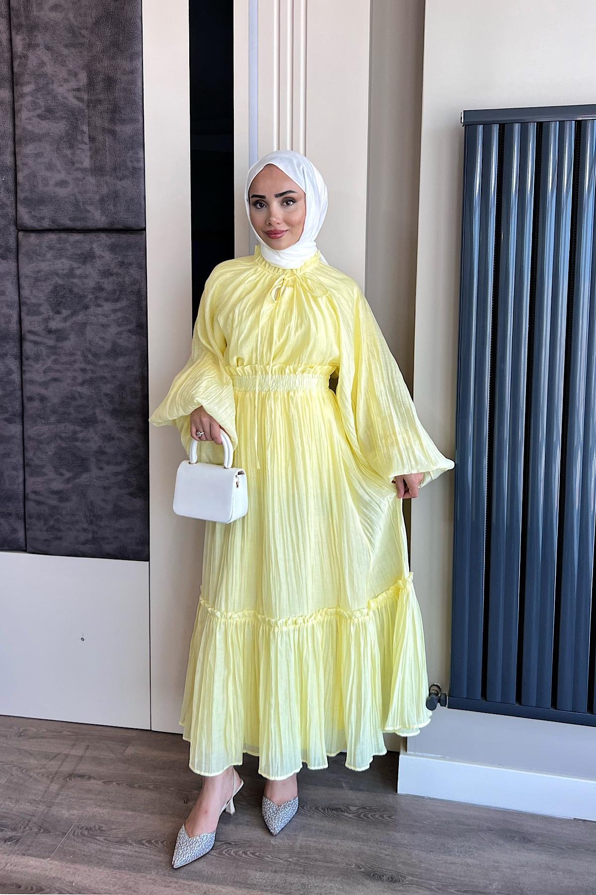 Kraşlı Vual Etekli Takım SarıDubaiShowroomTAKIM02326-SR