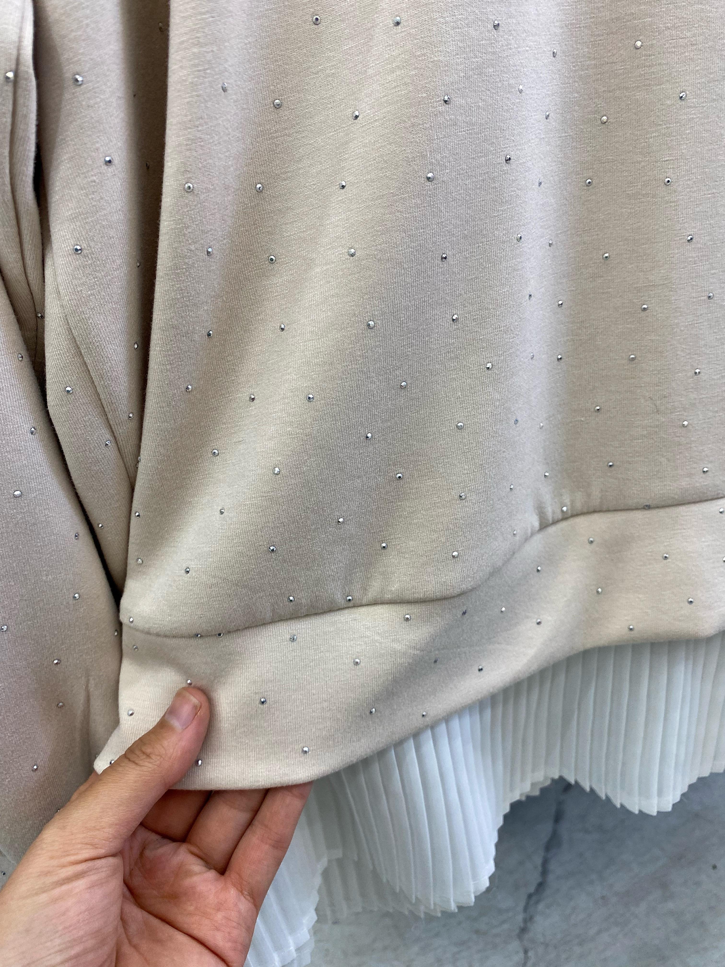 Kendinden Pileli Taşlı Sweat BejDubaiShowroomSWEAT010010-Bj