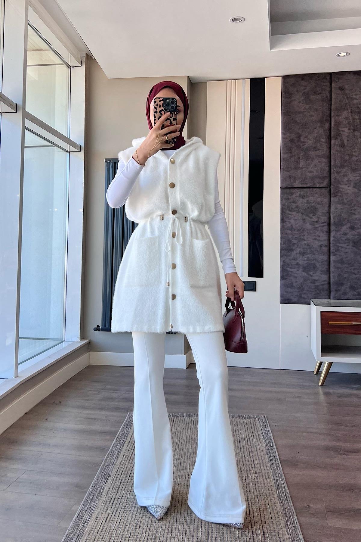 Kapşonlu Yumoş Yelek BeyazDubaiShowroomDIŞ GİYİM25146