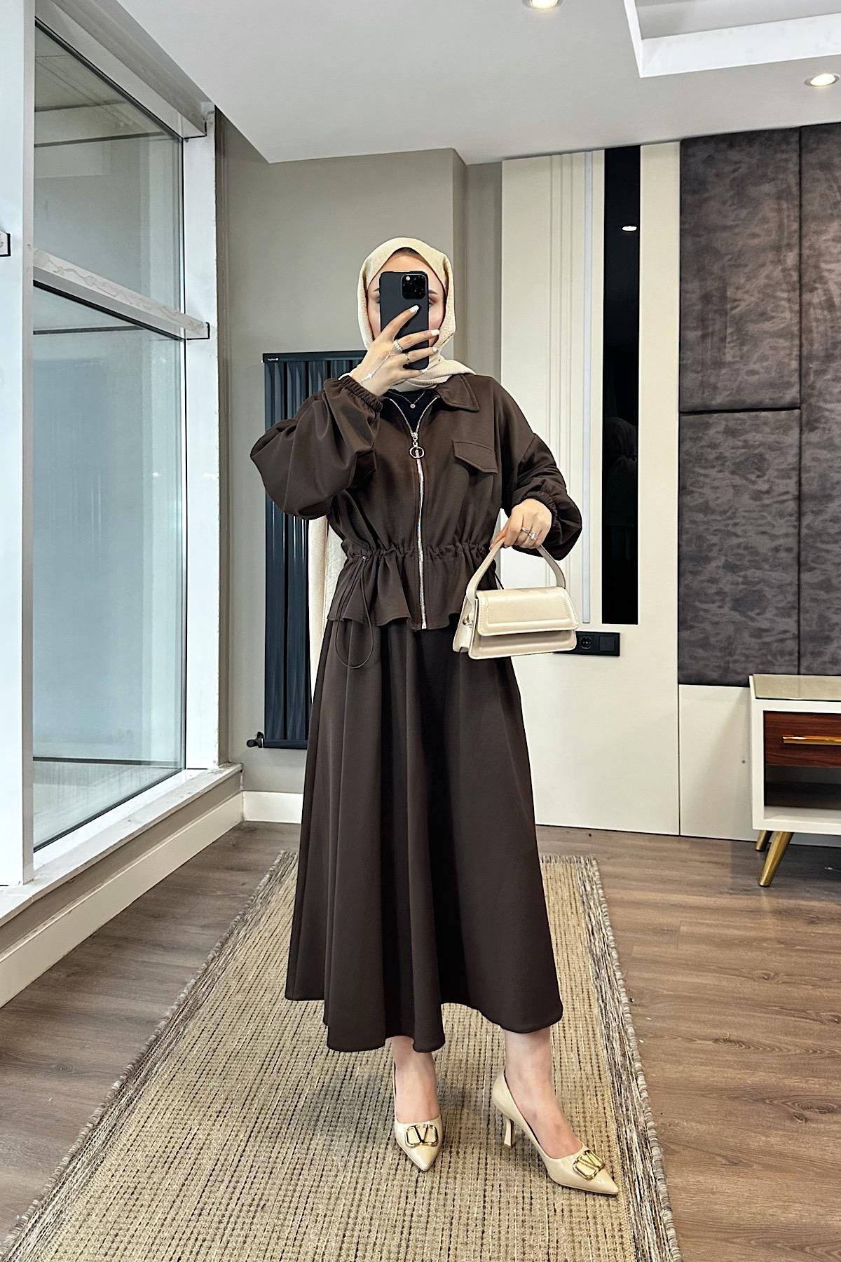 Fermuarlı Süs cep Oysho Takım Kahverengi DubaiShowroomTAKIM010223