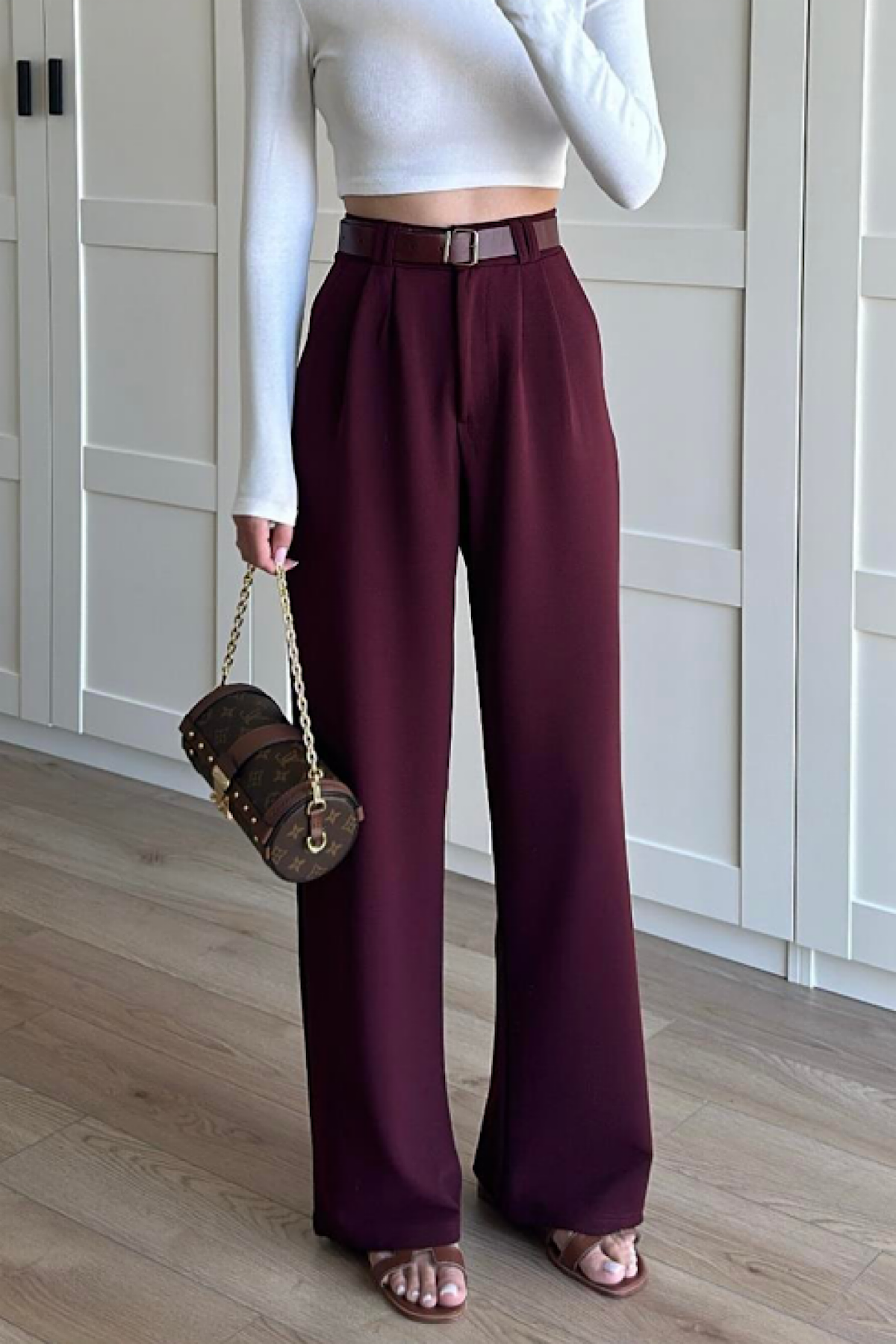 Kemerli Plazzo Pantolon BordoDubaiShowroomALT GİYİM38622