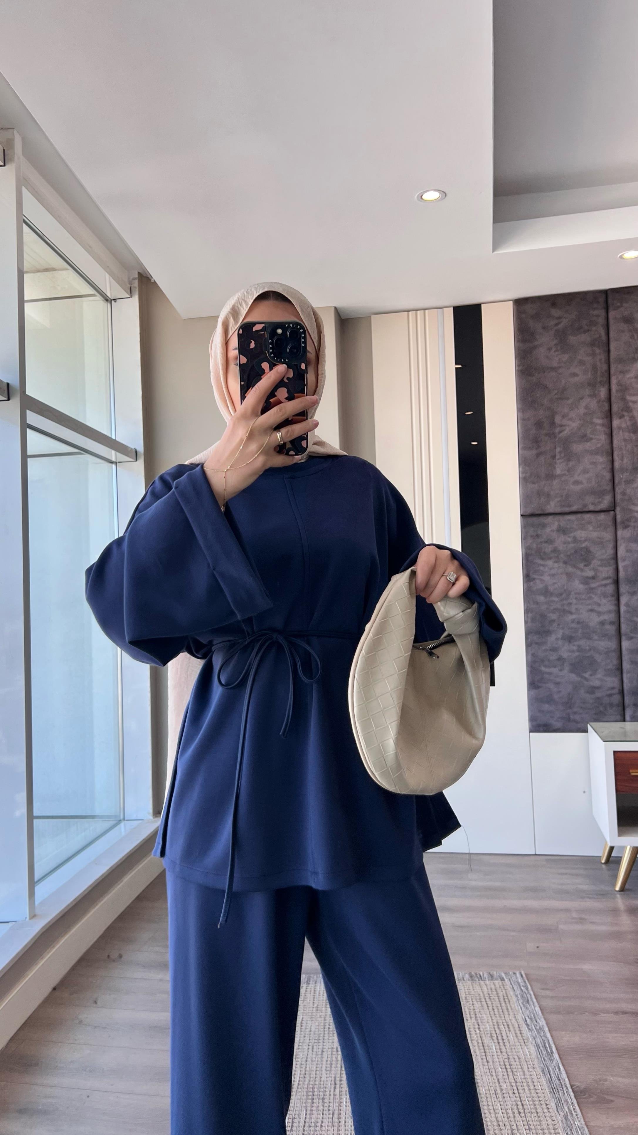 Kolu Katlamalı Oysho takım Lacivert DubaiShowroomTAKIM05665