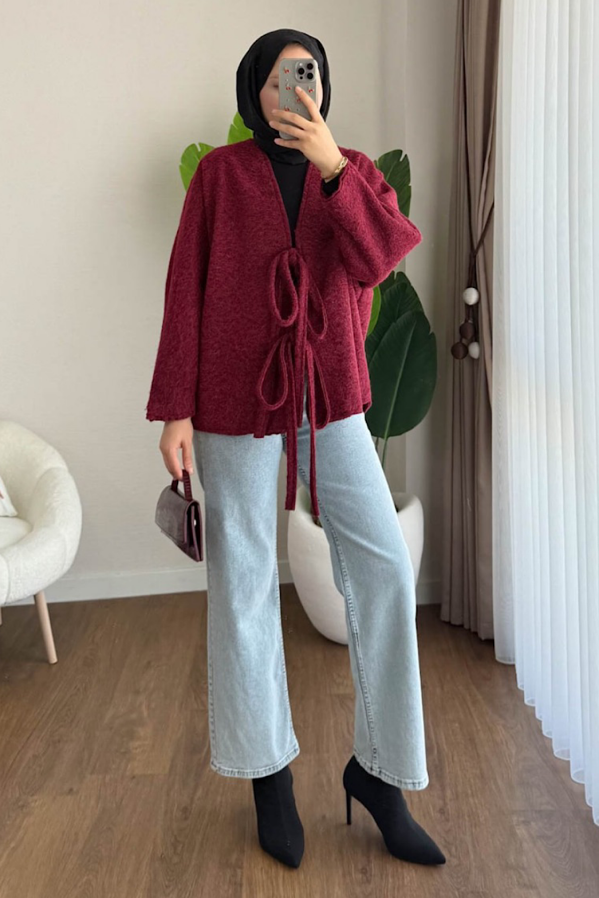 Önü Bağcıklı Kaşmir ceket BordoDubaiShowroomDIŞ GİYİM24111