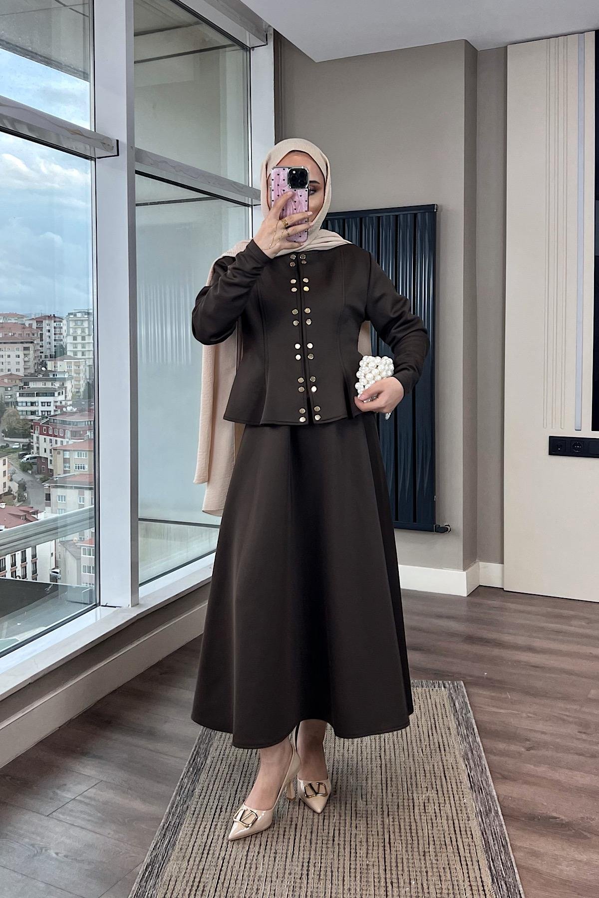 Çıtçıt Detay Skuba Takım Kahverengi DubaiShowroomTAKIM07730