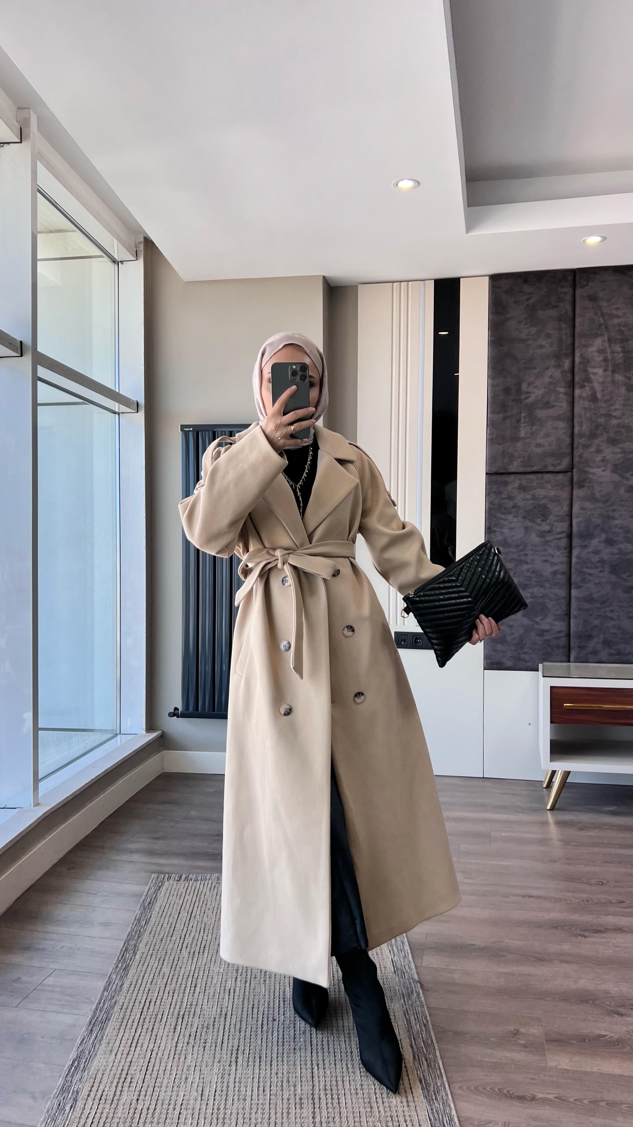 Kuşaklı Kaşe Kaban BejDubaiShowroomDIŞ GİYİM70028