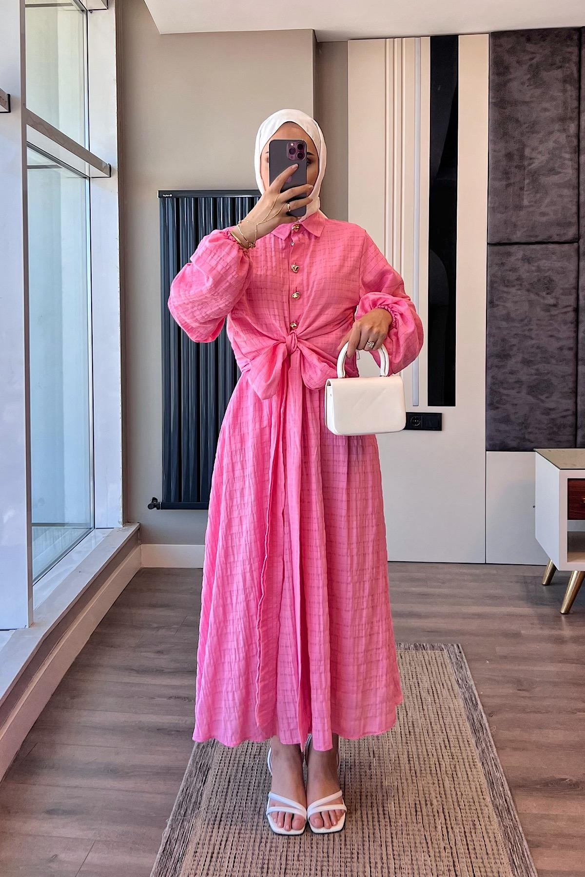 Gold Düğme Detaylı İkili Takım PembeDubaiShowroomTAKIM07557