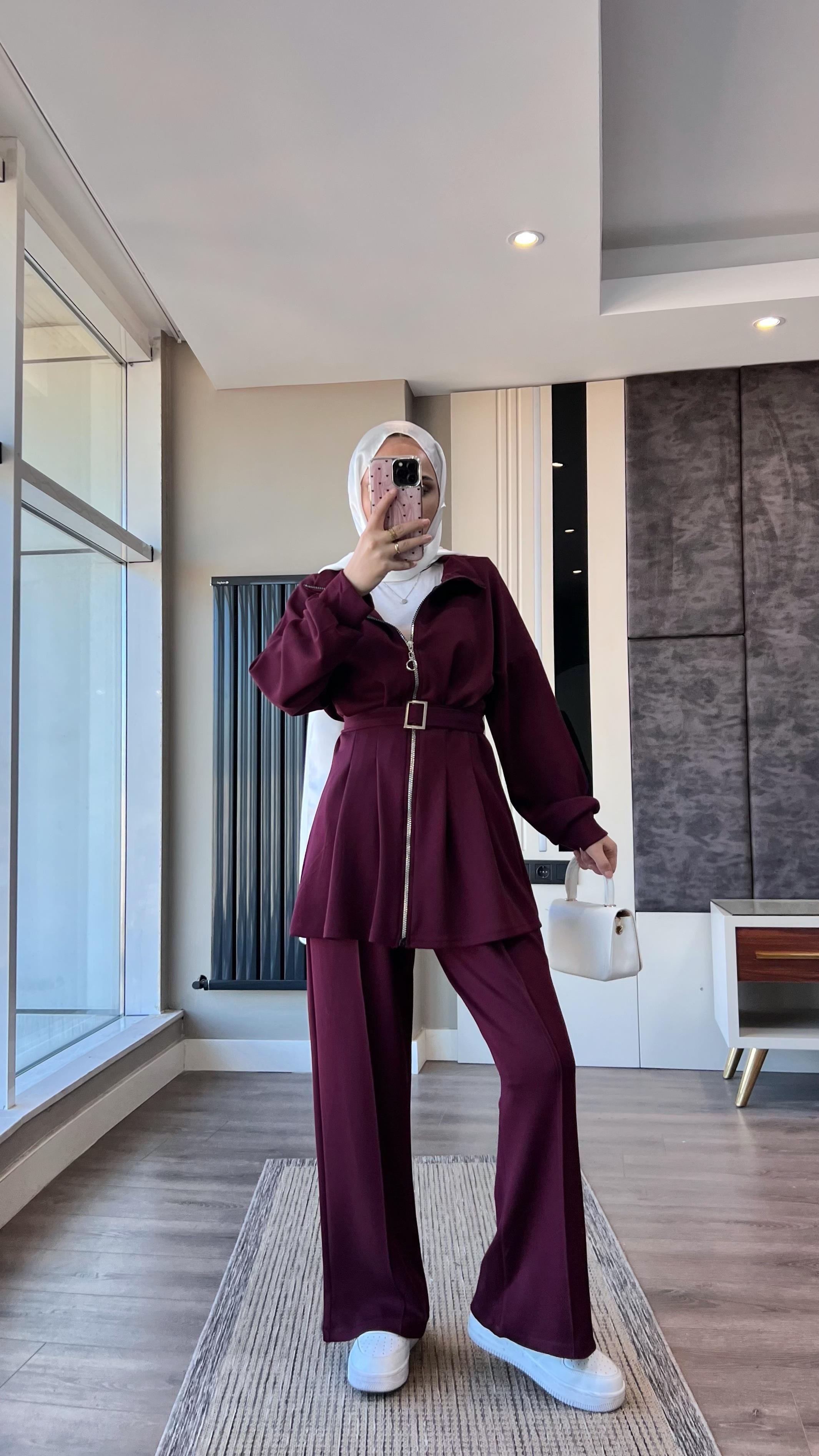 Pantolonlu Takım BordoDubaiShowroomTAKIM01360