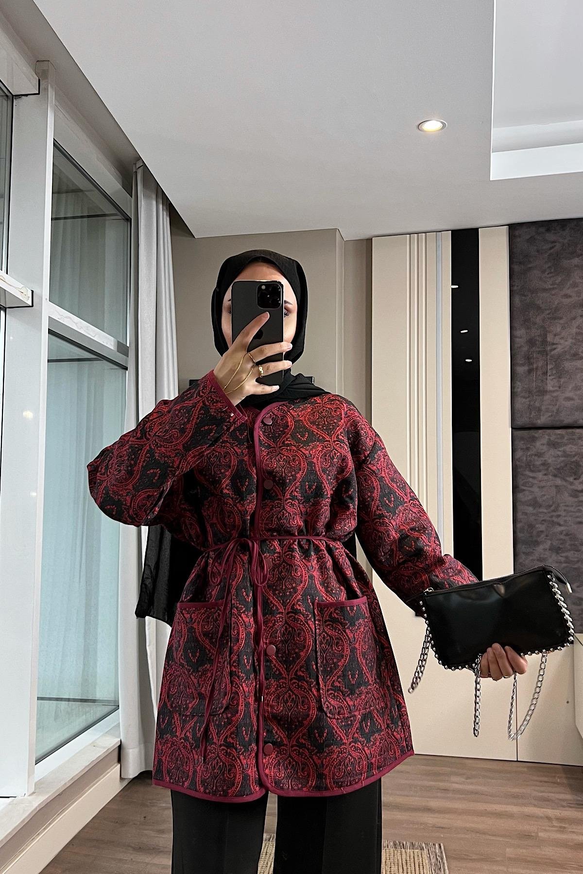 Desenli Kimono BordoDubaiShowroomDIŞ GİYİM01983