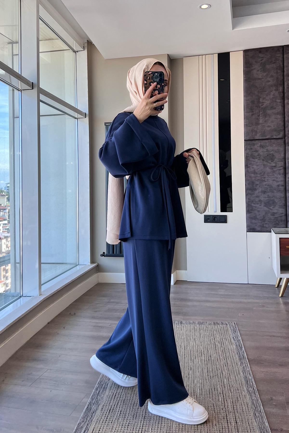 Kolu Katlamalı Oysho takım Lacivert DubaiShowroomTAKIM05665