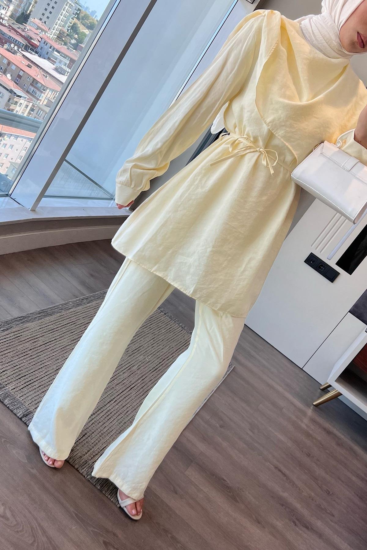 Omuz Şal Atkı Detay Takım SarıDubaiShowroomTAKIM07426-SARI