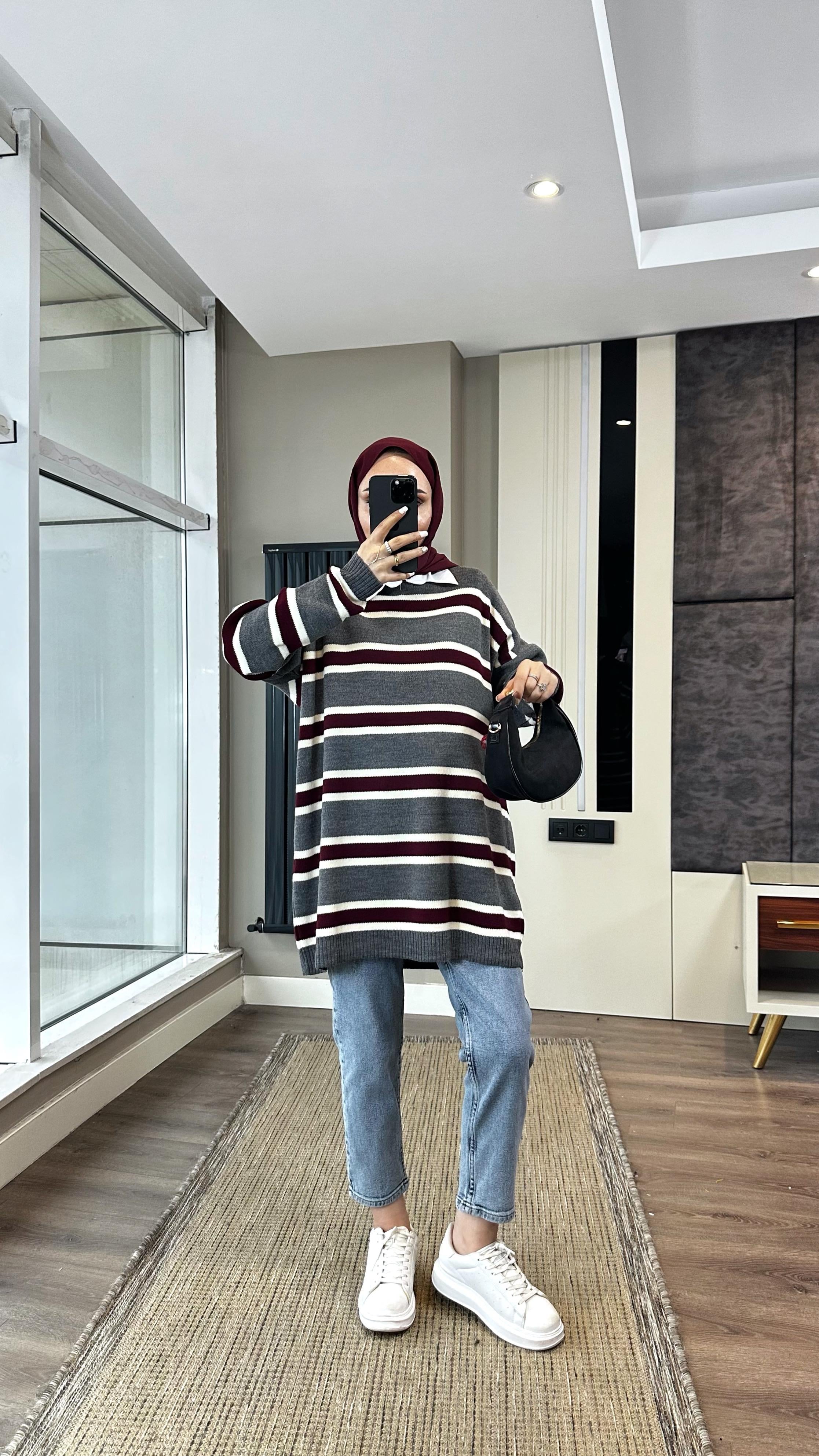 Çizgili Tunik GriDubaiShowroomDIŞ GİYİM09390