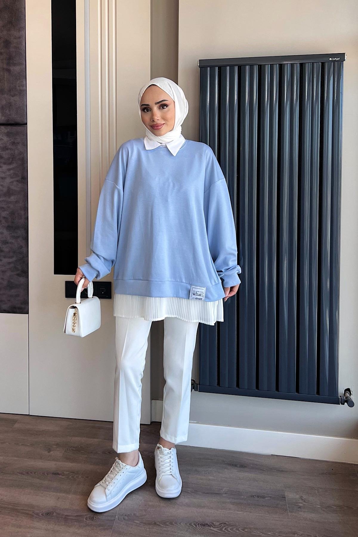 Oysho Kumaş Altı Pileli Sweat Bebe MavisiDubaiShowroomSWEAT010010BBEMVSİ