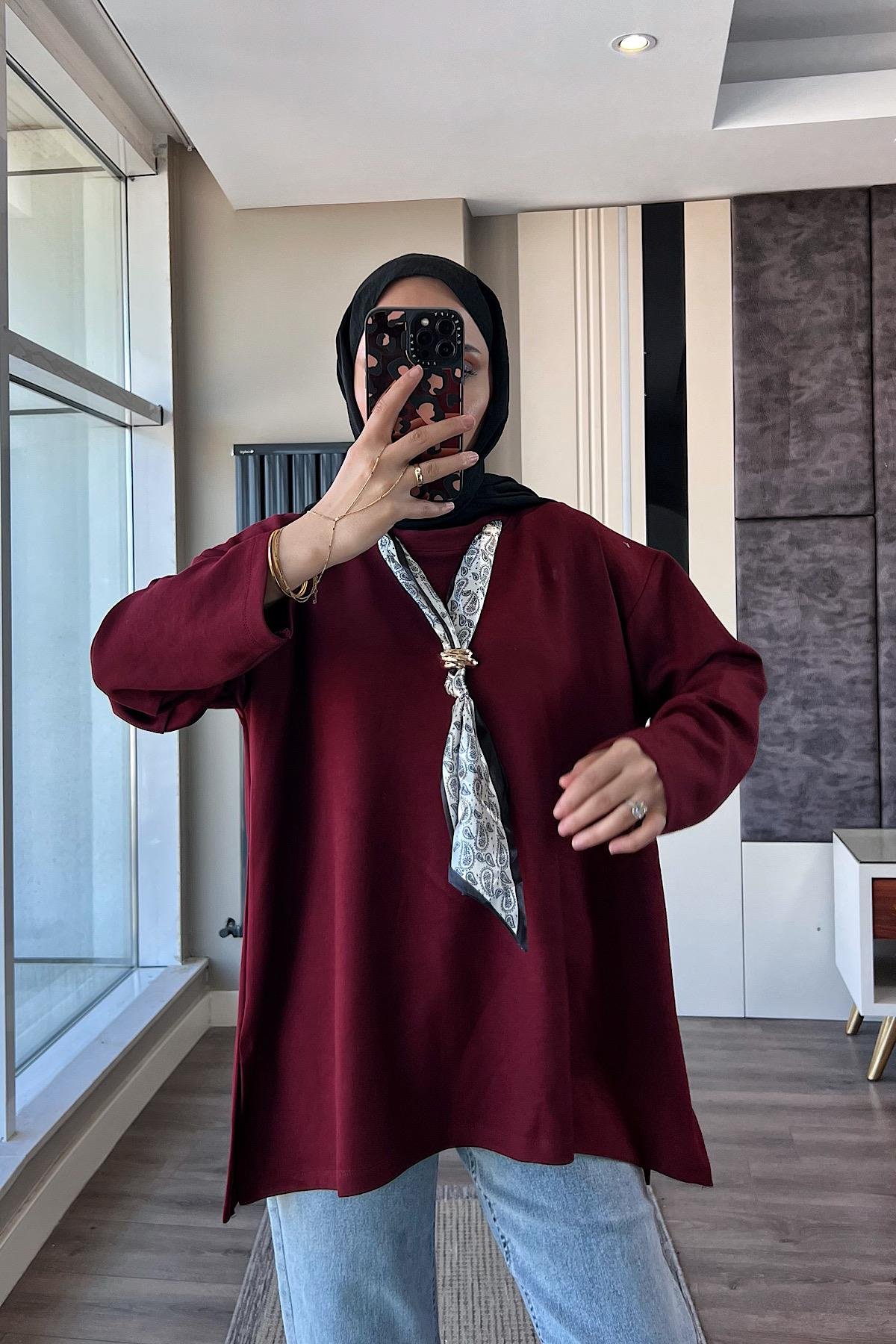 Fularlı Oysho Swaet BordoDubaiShowroomÜST GİYİM97970