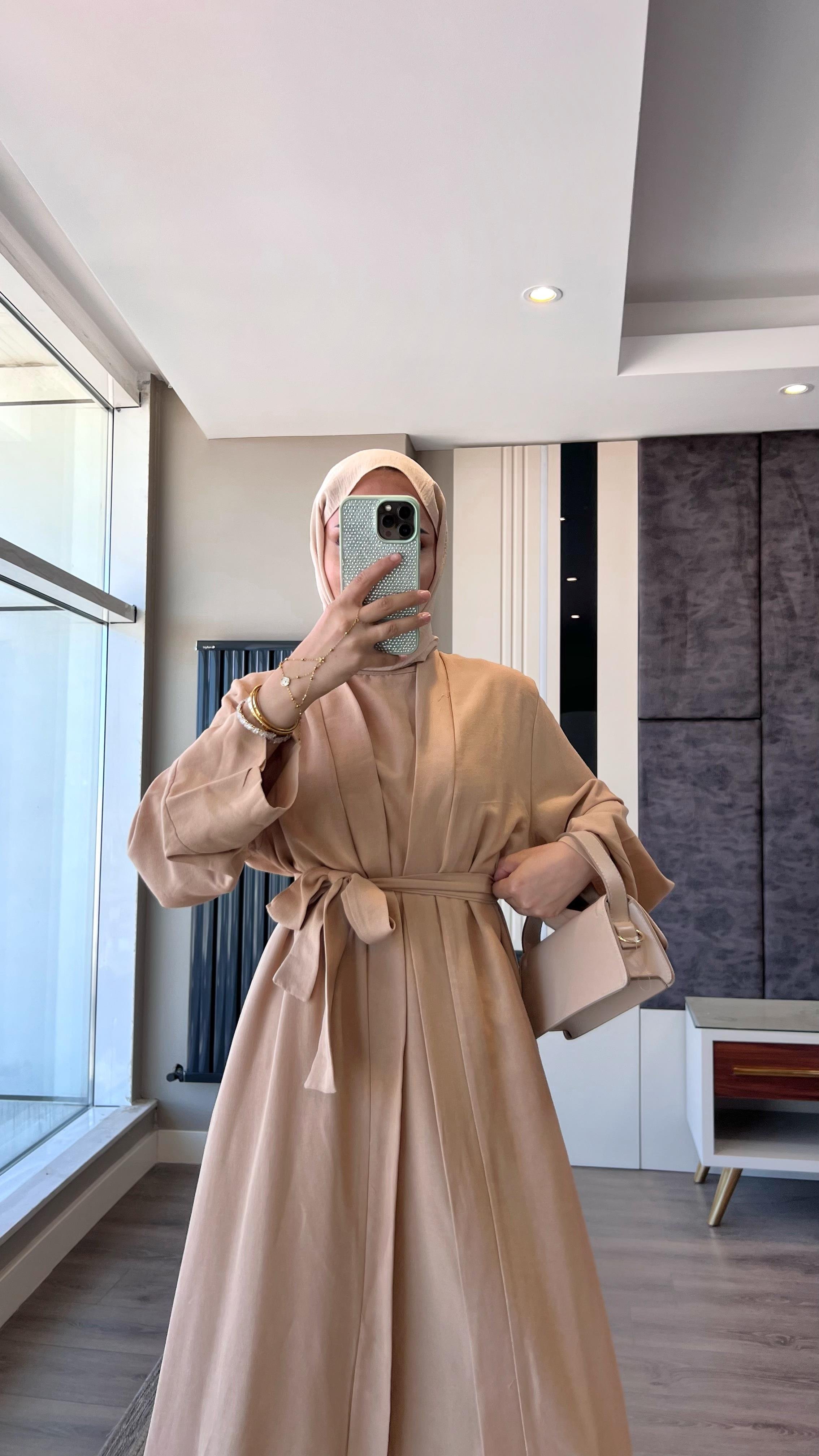 İçi Sıfır Kol İkili Abaya Takım CamelDubaiShowroomELBİSELER049190-CML