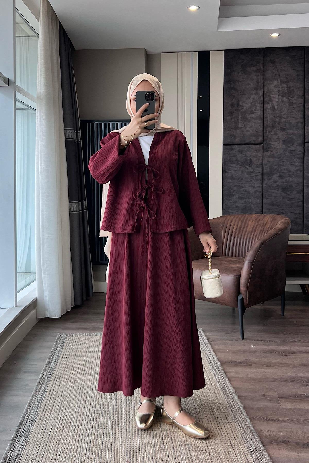 Kimonolu Takım BordoDubaiShowroomTAKIM01953