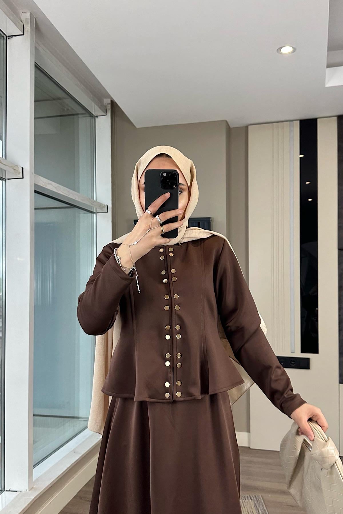 Skuba Etekli Takım Kahverengi DubaiShowroomTAKIM01034