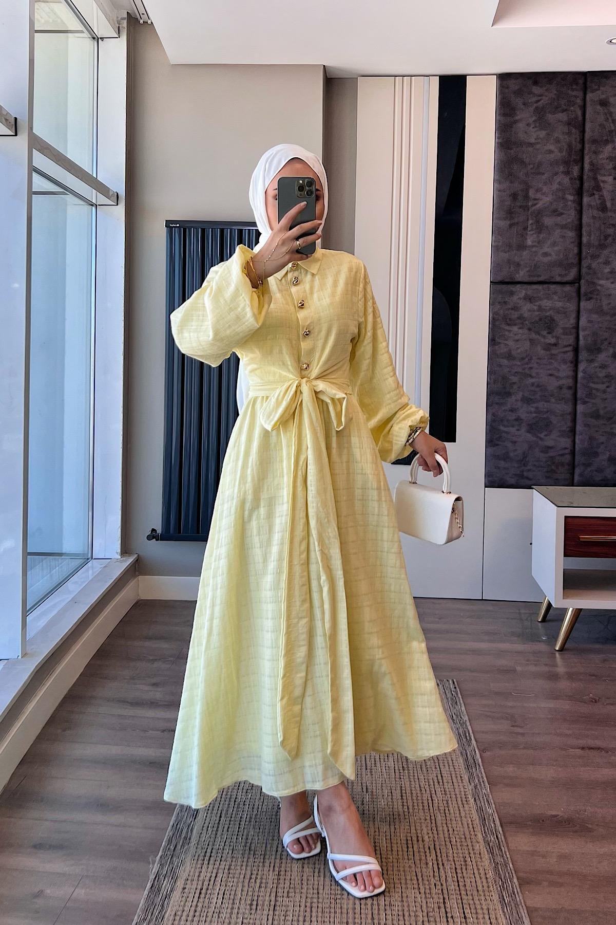Gold Düğme Detaylı İkili Takım SarıDubaiShowroomTAKIM07557
