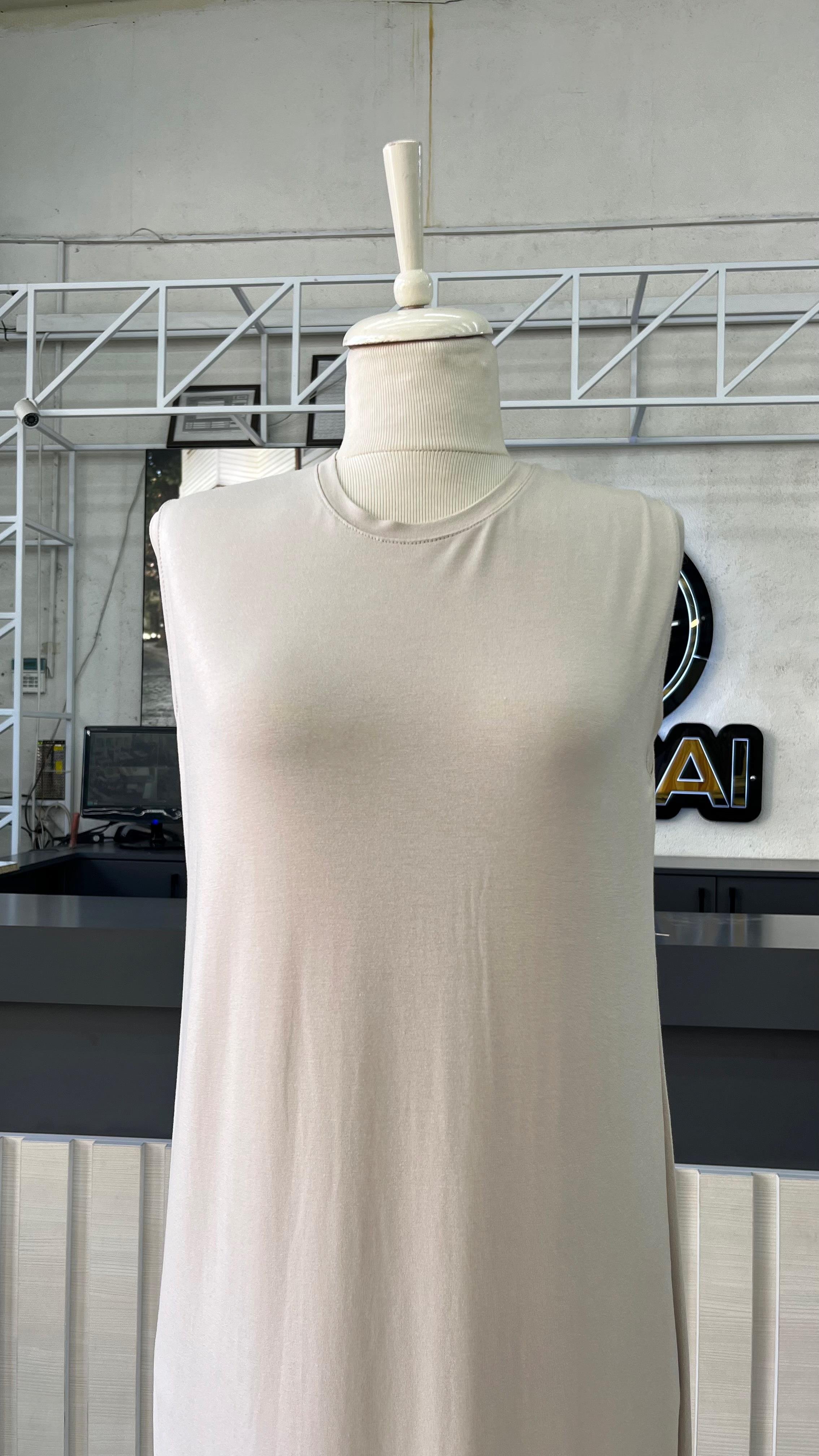 Pamuklu Sıfır kol içlik Elbise BejDubaiShowroomÜST GİYİM01089