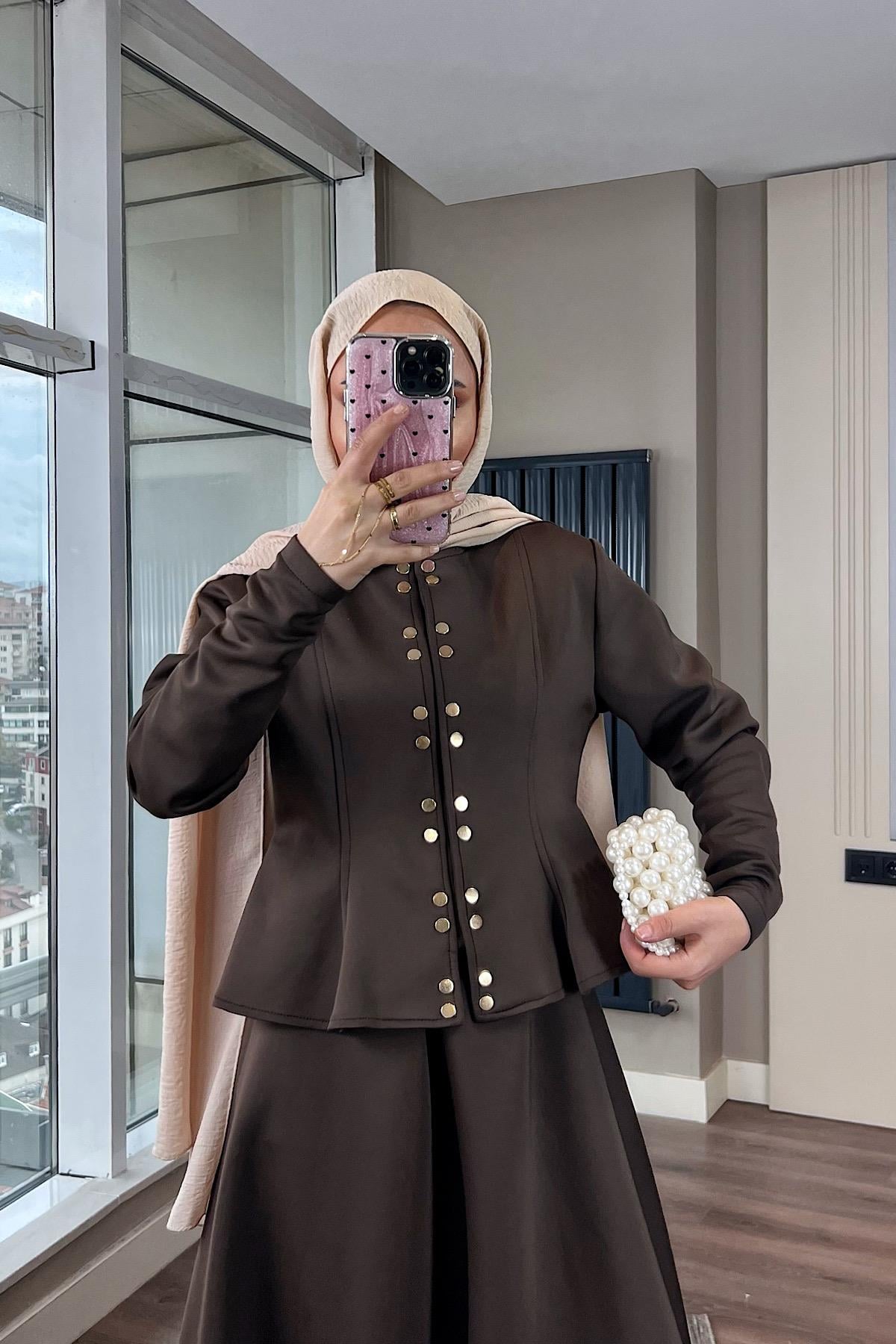 Çıtçıt Detay Skuba Takım Kahverengi DubaiShowroomTAKIM07730